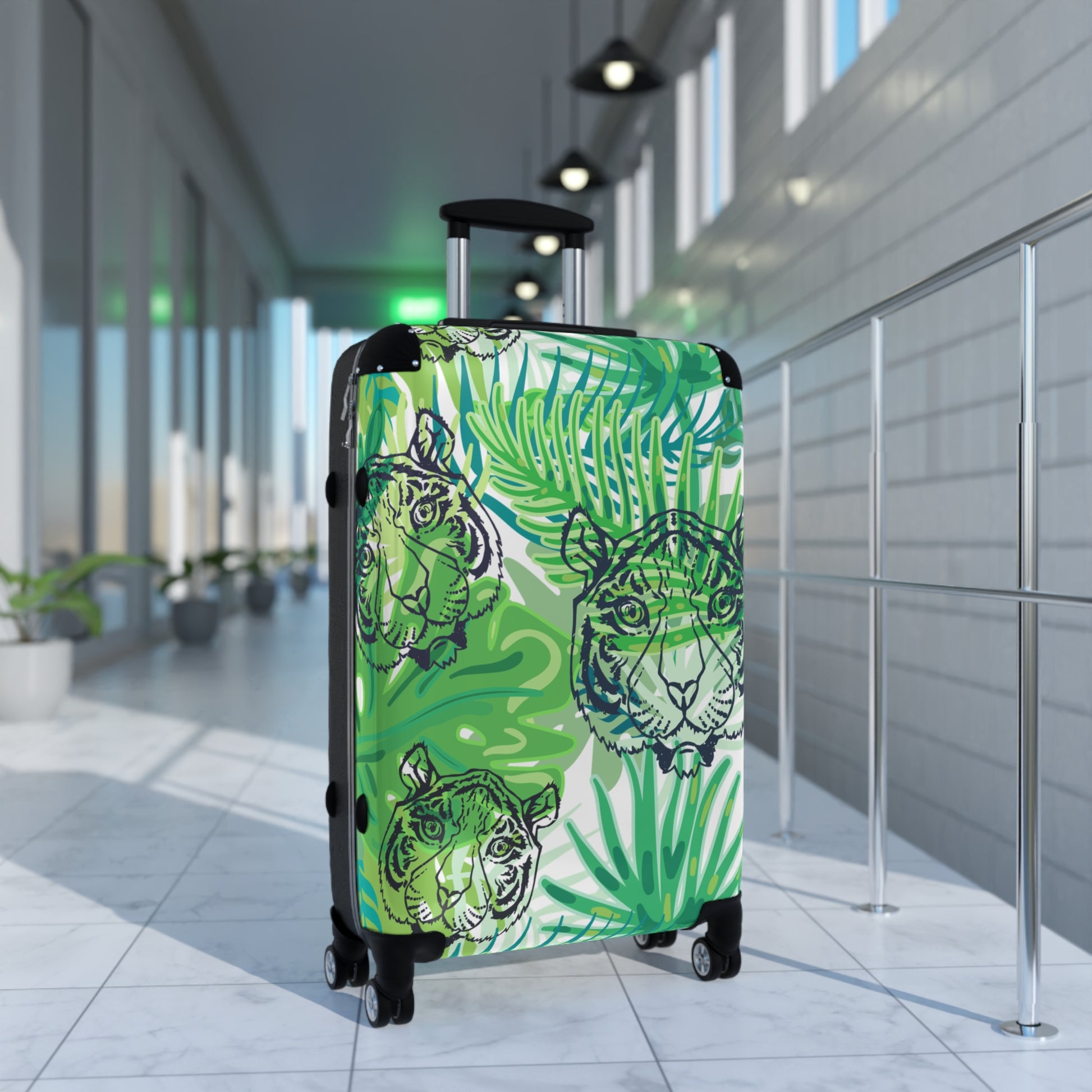 Tropical Jungle Tigers Green Suitcase, Artsulli - Art is Long, Life is Short, Bags, , , , , , , 