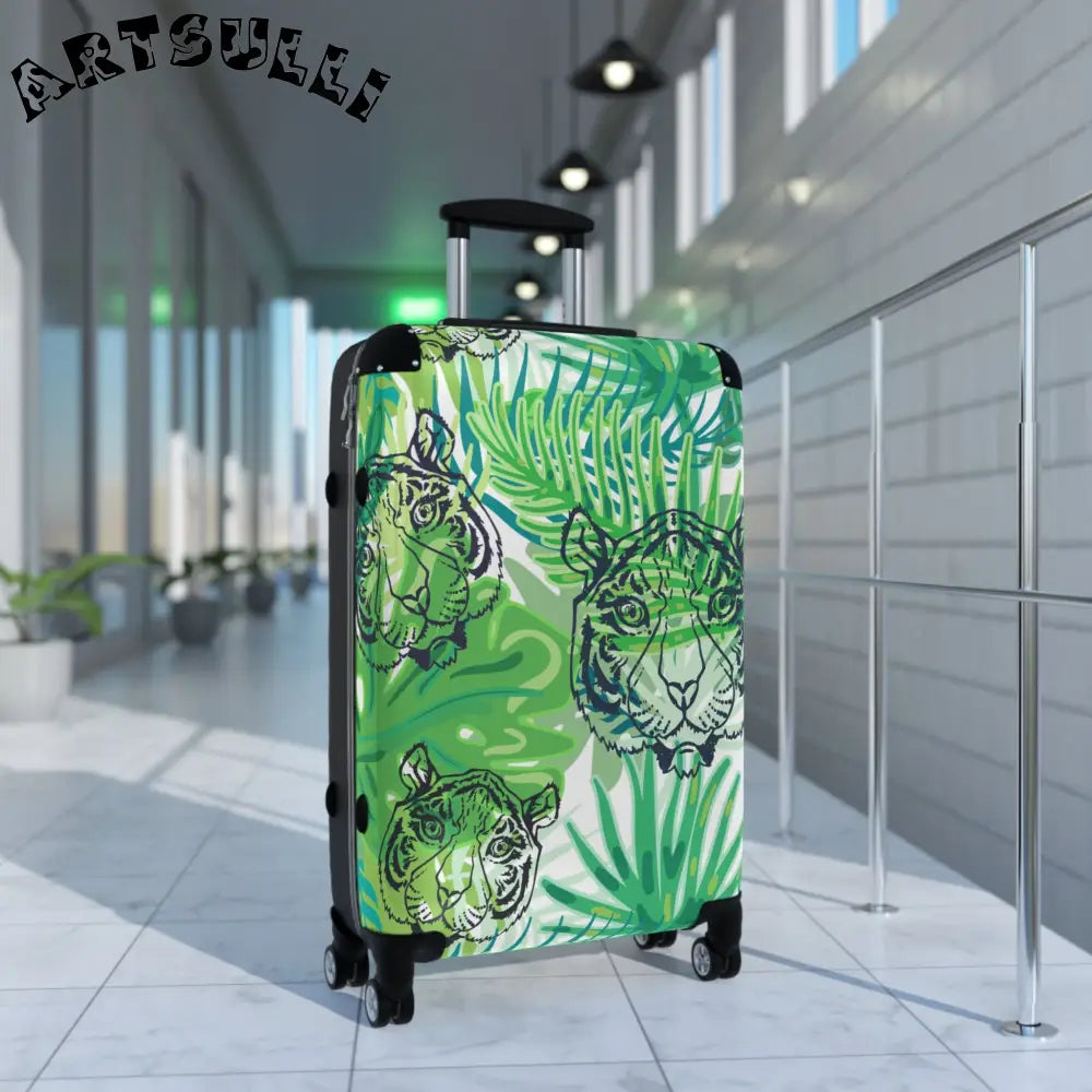 JAKKOUTTHEBXX Tropical Jungle Tigers Green Suitcase JAKKOUTTHEBXX