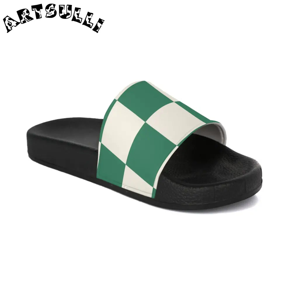 JAKKOUTTHEBXX Checkerboard Dark Green Men’s Slide Sandals