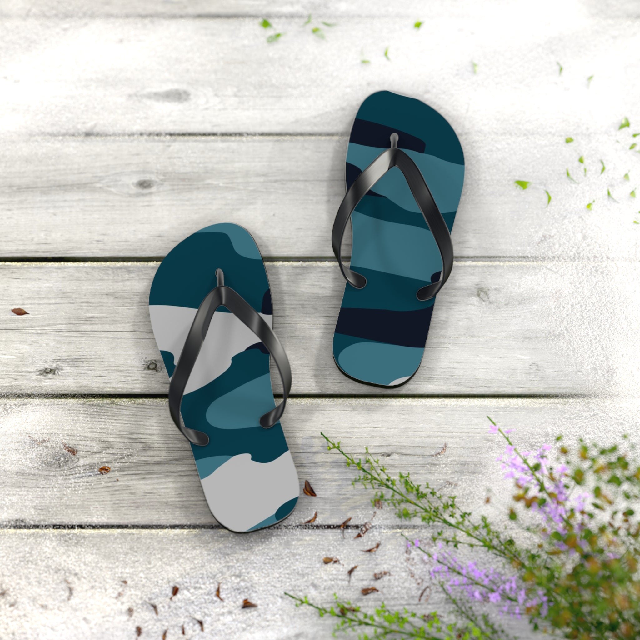 Blue Camouflage Flip Flops, Artsulli - Art is Long, Life is Short, Shoes, , , , , , , 
