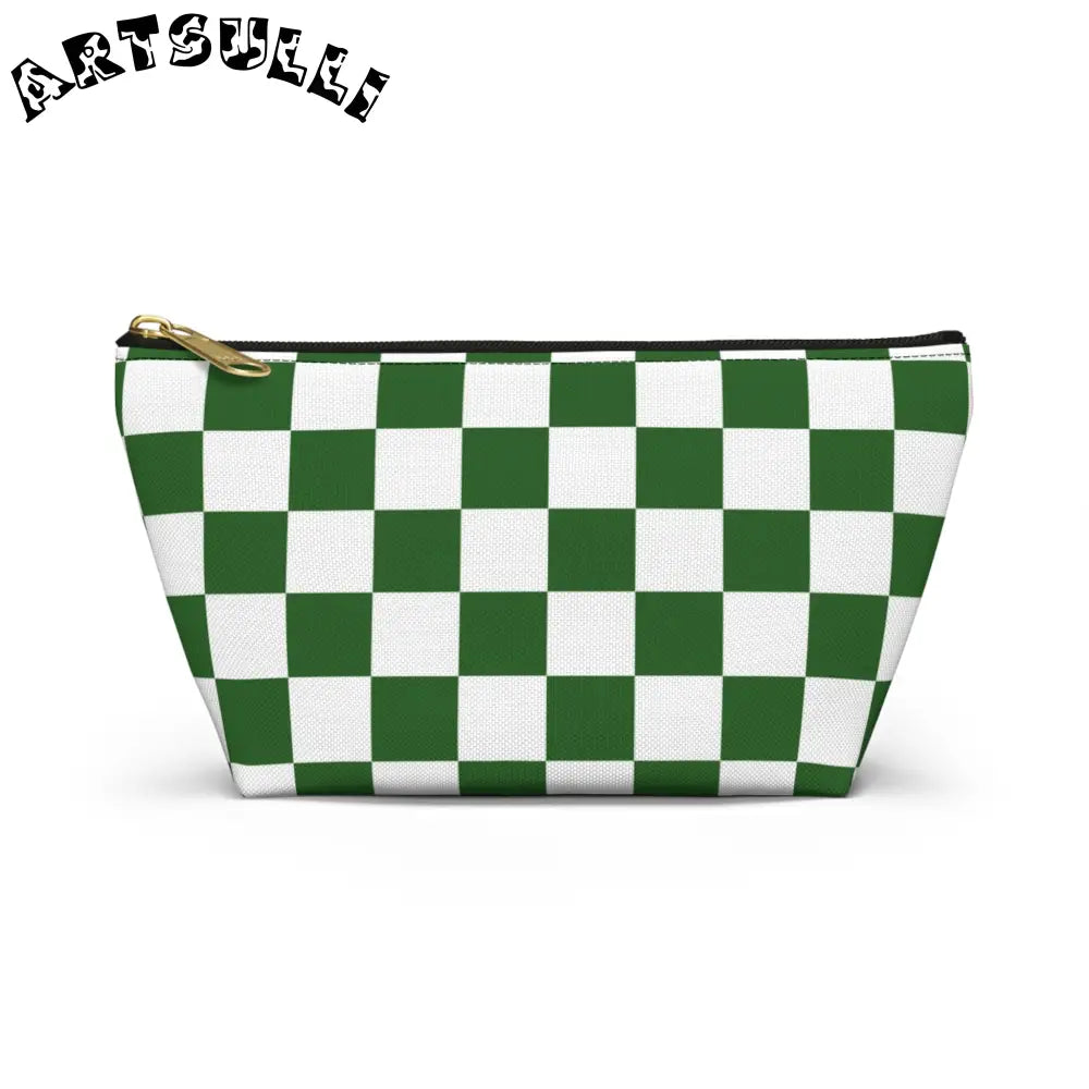 JAKKOUTTHEBXX Checkerboard White and Dark Green Accessory Pouch w