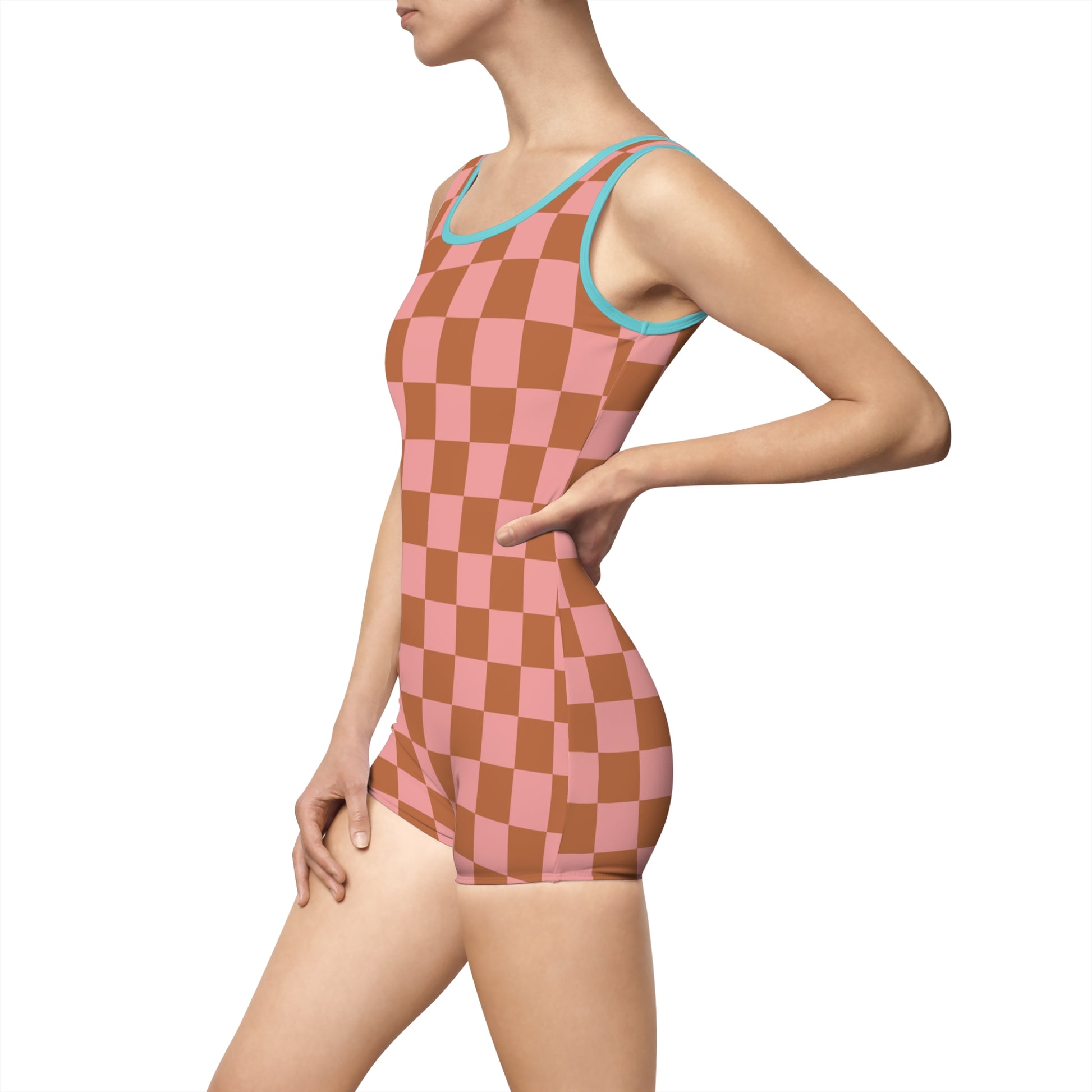 Chessboard Pink and Brown Women's Vintage Swimsuit (AOP), Artsulli - Art is Long, Life is Short, All Over Prints, , , , , , , 