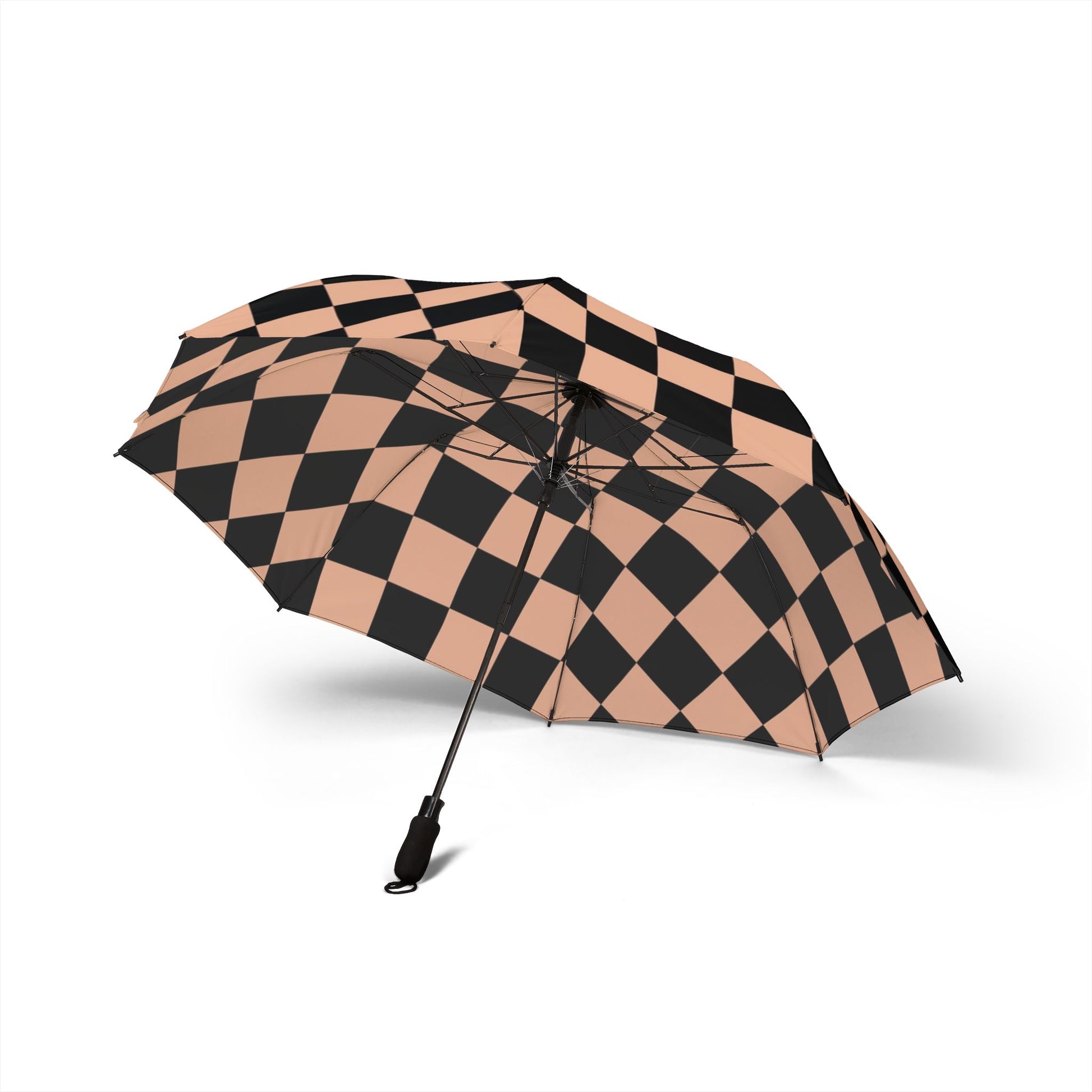 Checkerboard Soft Orange and Black Semi-Automatic Foldable Umbrella, Artsulli - Art is Long, Life is Short, Accessories, , , , , , , 