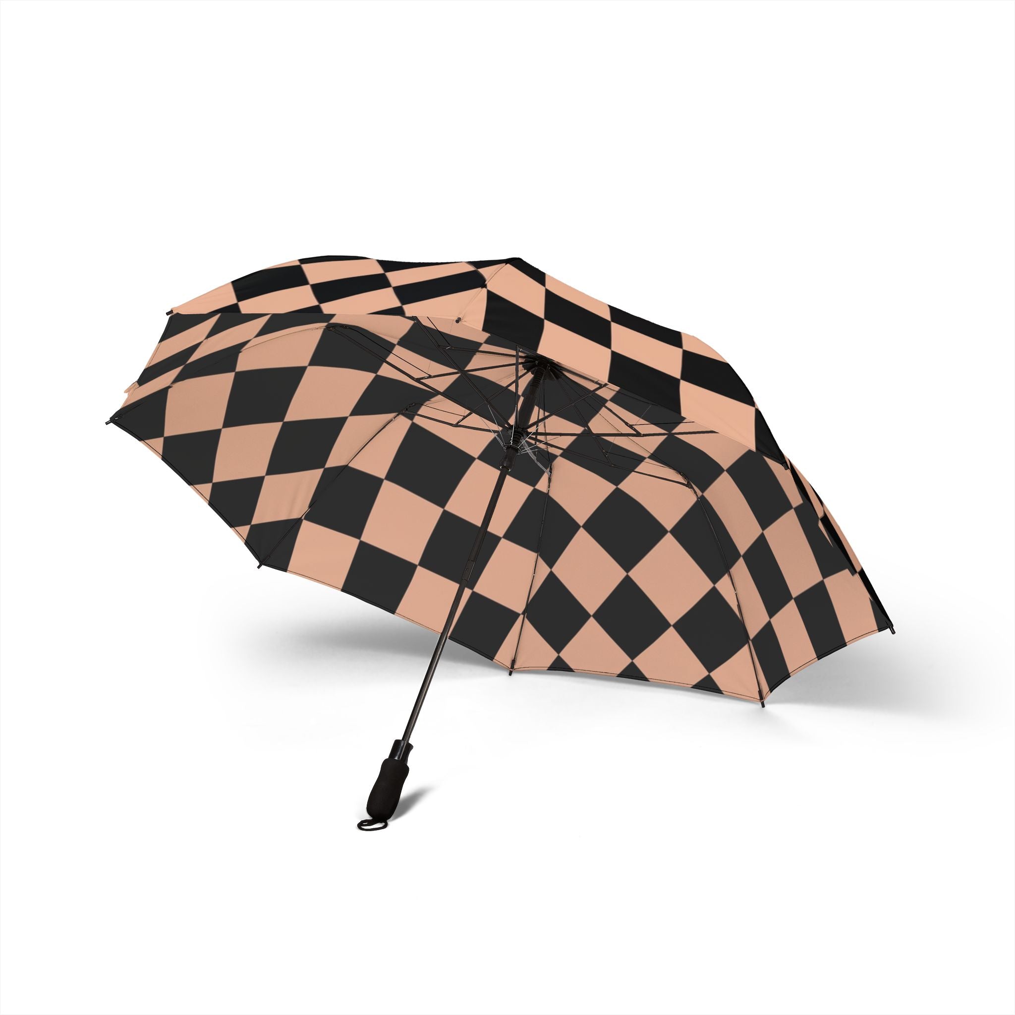 Checkerboard Soft Orange and Black Semi-Automatic Foldable Umbrella, Artsulli - Art is Long, Life is Short, Accessories, , , , , , , 