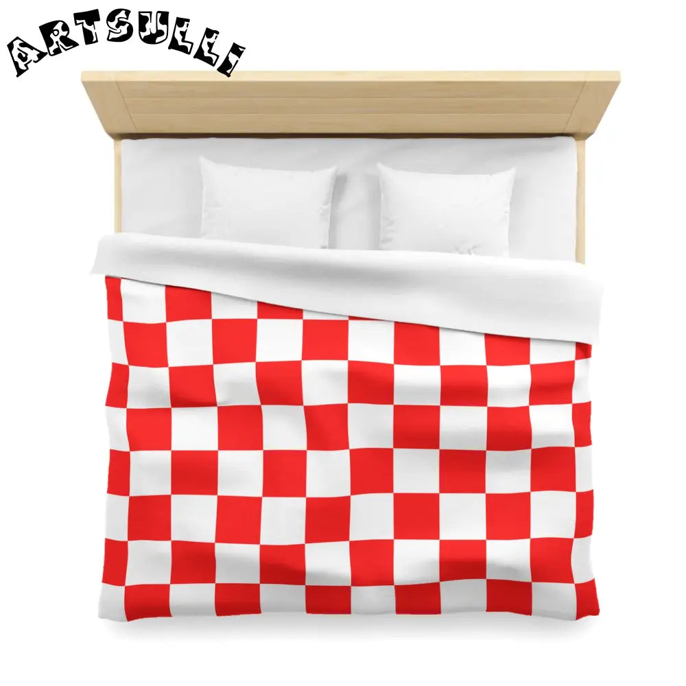 JAKKOUTTHEBXX Checkerboard Red and White Microfiber Duvet Cover