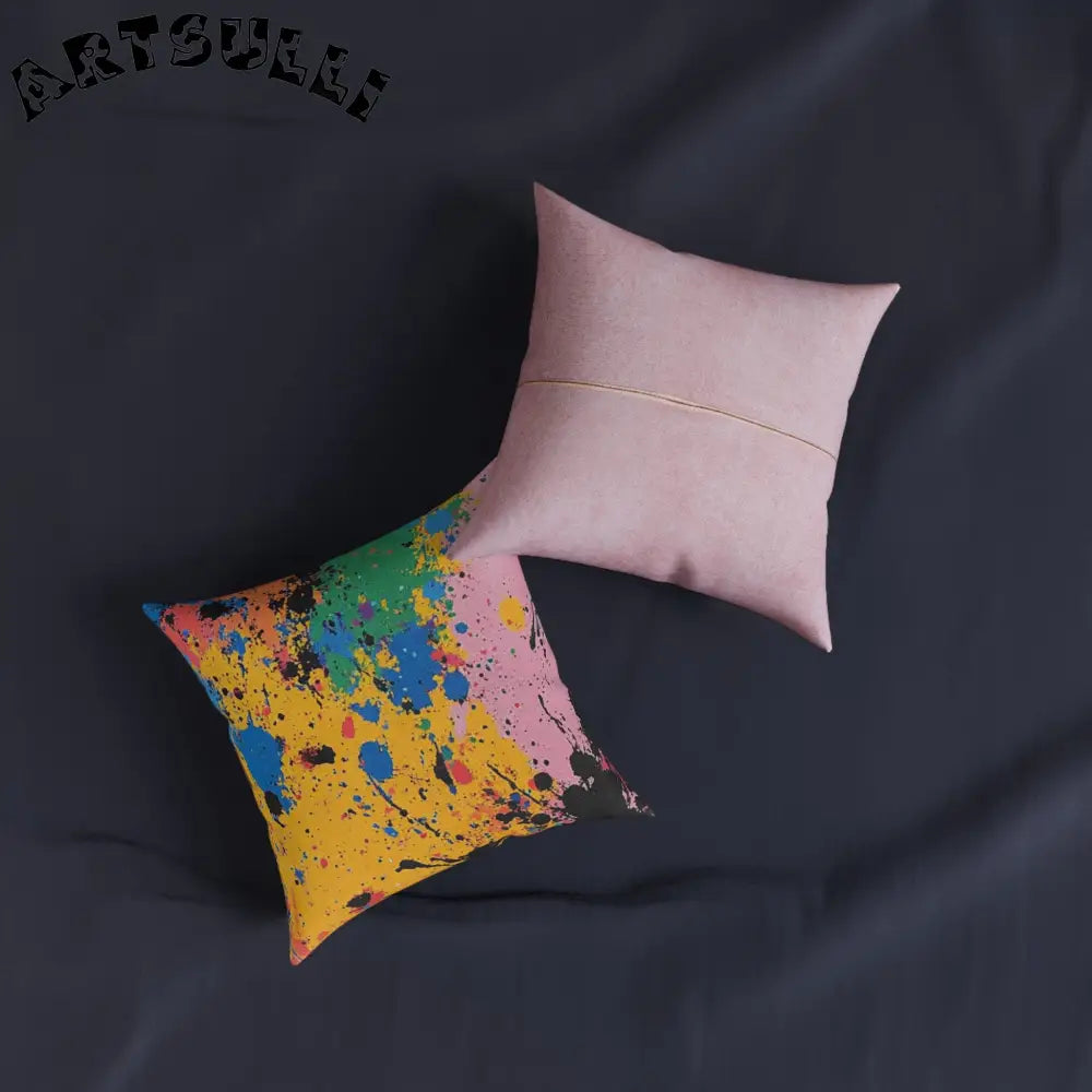 JAKKOUTTHEBXX The Colors Of Paint Splatter Square Pillow - Pink Back
