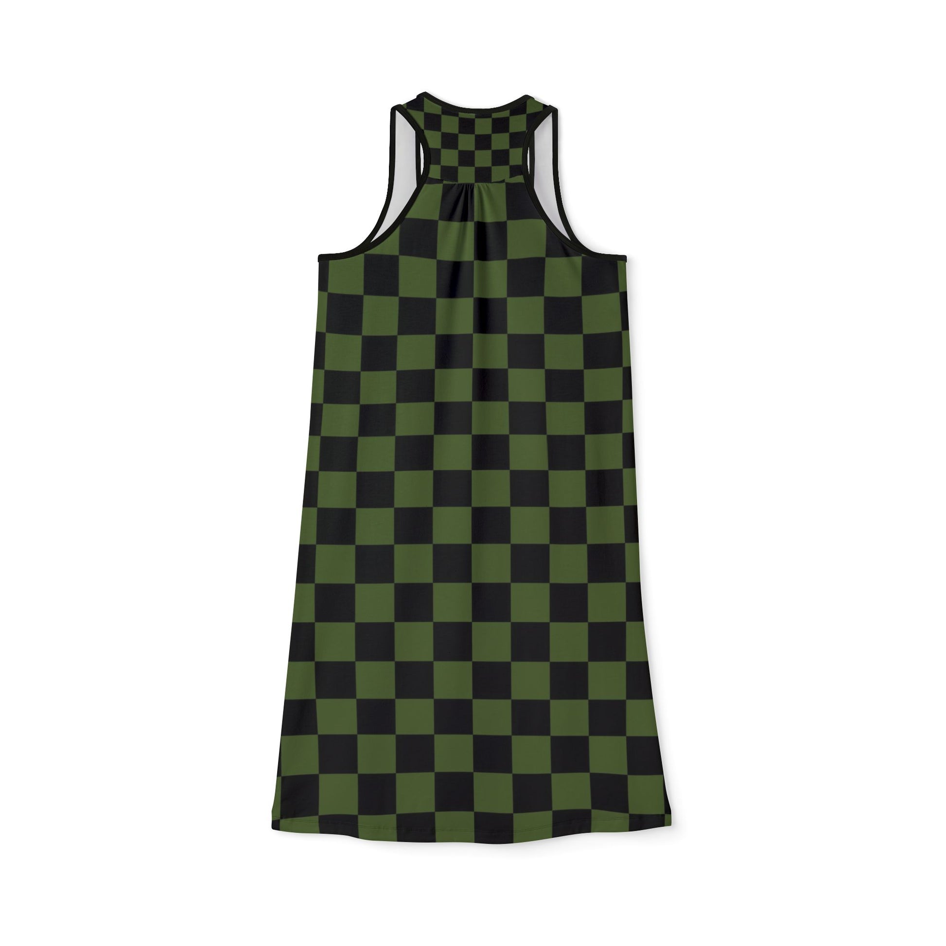 Checkerboard Olive Green and Black Women's Racerback Dress (AOP), Artsulli - Art is Long, Life is Short, Tank Top, , , , , , , 