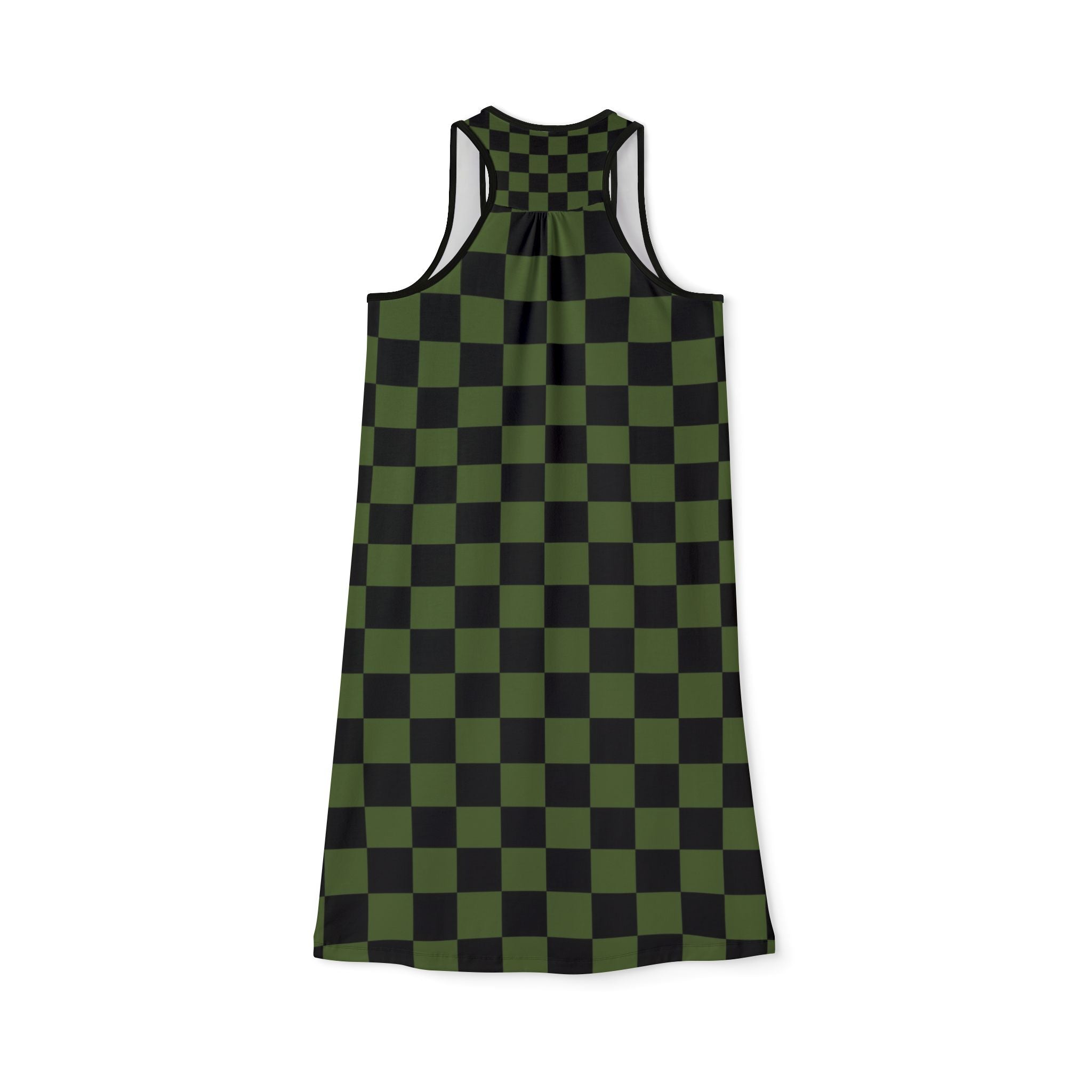 Checkerboard Olive Green and Black Women's Racerback Dress (AOP), Artsulli - Art is Long, Life is Short, Tank Top, , , , , , , 