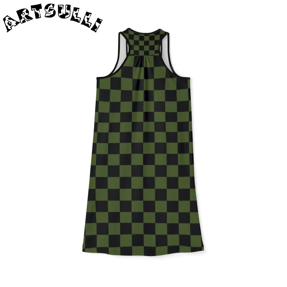 JAKKOUTTHEBXX Checkerboard Olive Green and Black Women’s Racerback