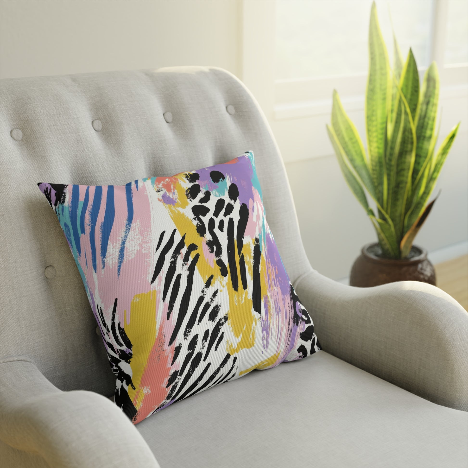 Wild Zebra Stripes x Paint Brush Strokes Multi-Color Cushion, Artsulli - Art is Long, Life is Short, Home Decor, , , , , , , 
