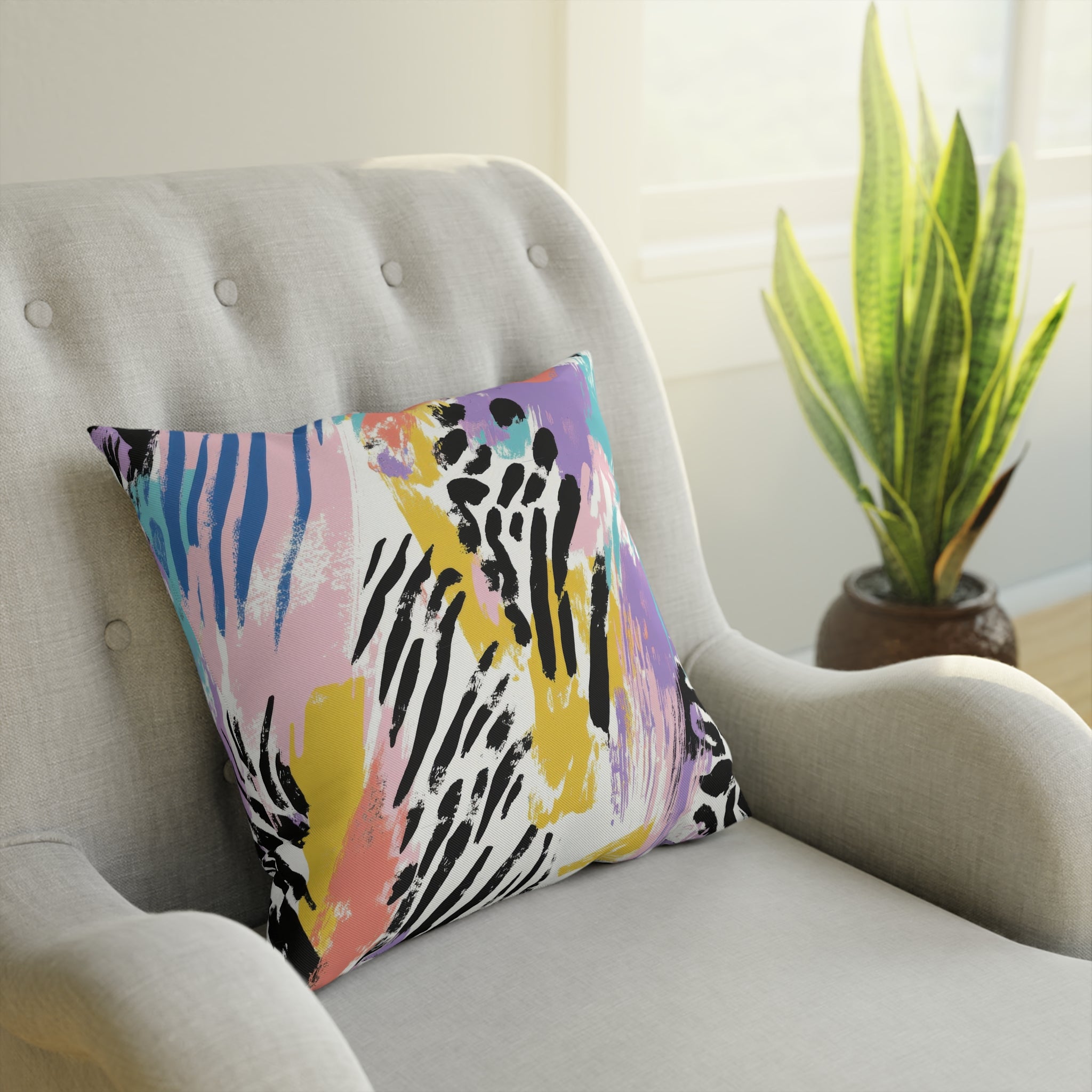 Wild Zebra Stripes x Paint Brush Strokes Multi-Color Cushion, Artsulli - Art is Long, Life is Short, Home Decor, , , , , , , 