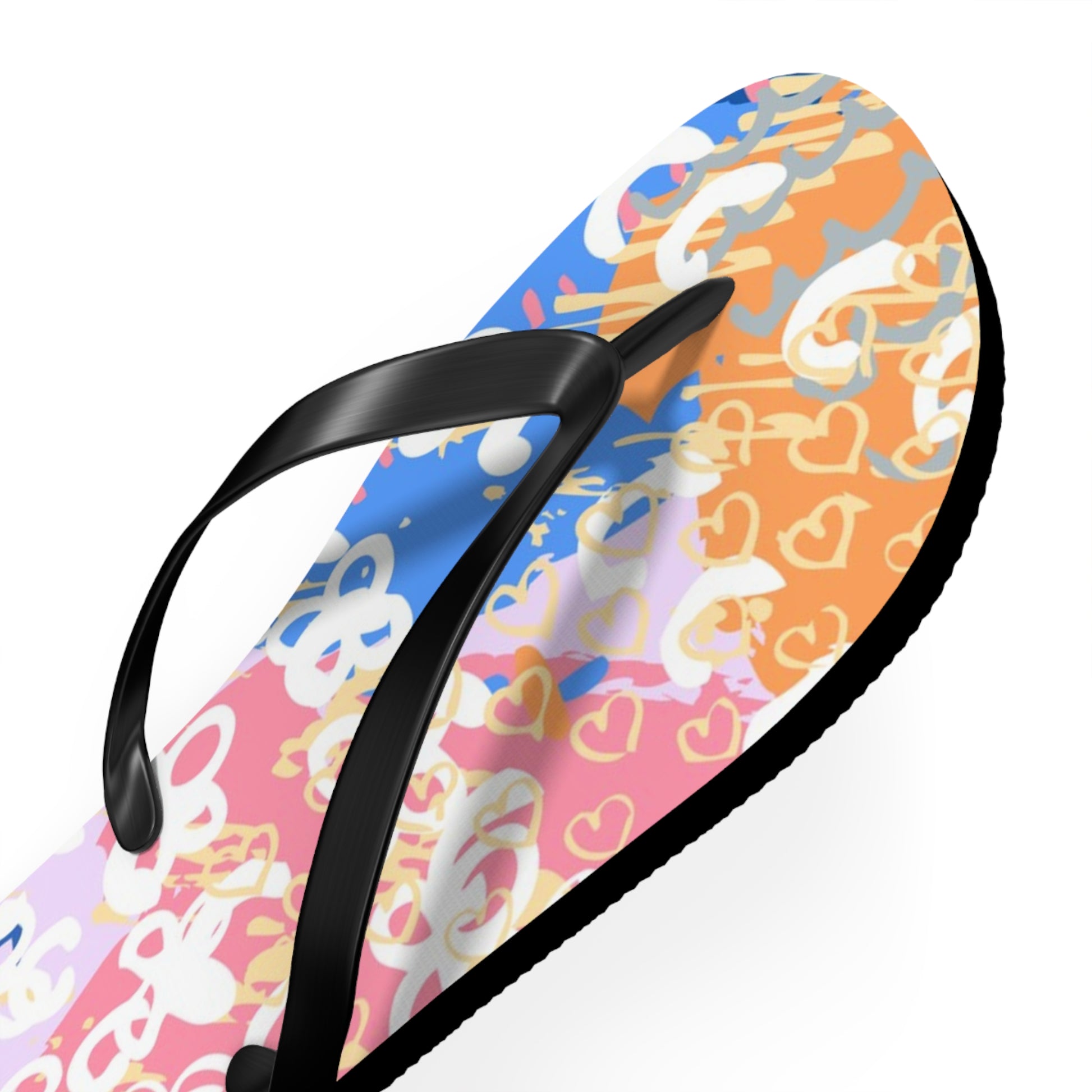 Flowers x Doodles x Hearts Multi-Color Flip Flops, Artsulli - Art is Long, Life is Short, Shoes, , , , , , , 