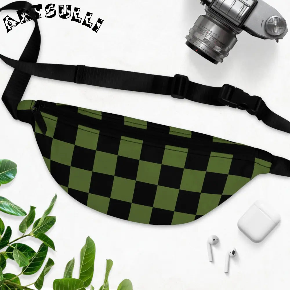 JAKKOUTTHEBXX Checkerboard Olive Green and Black Fanny Pack
