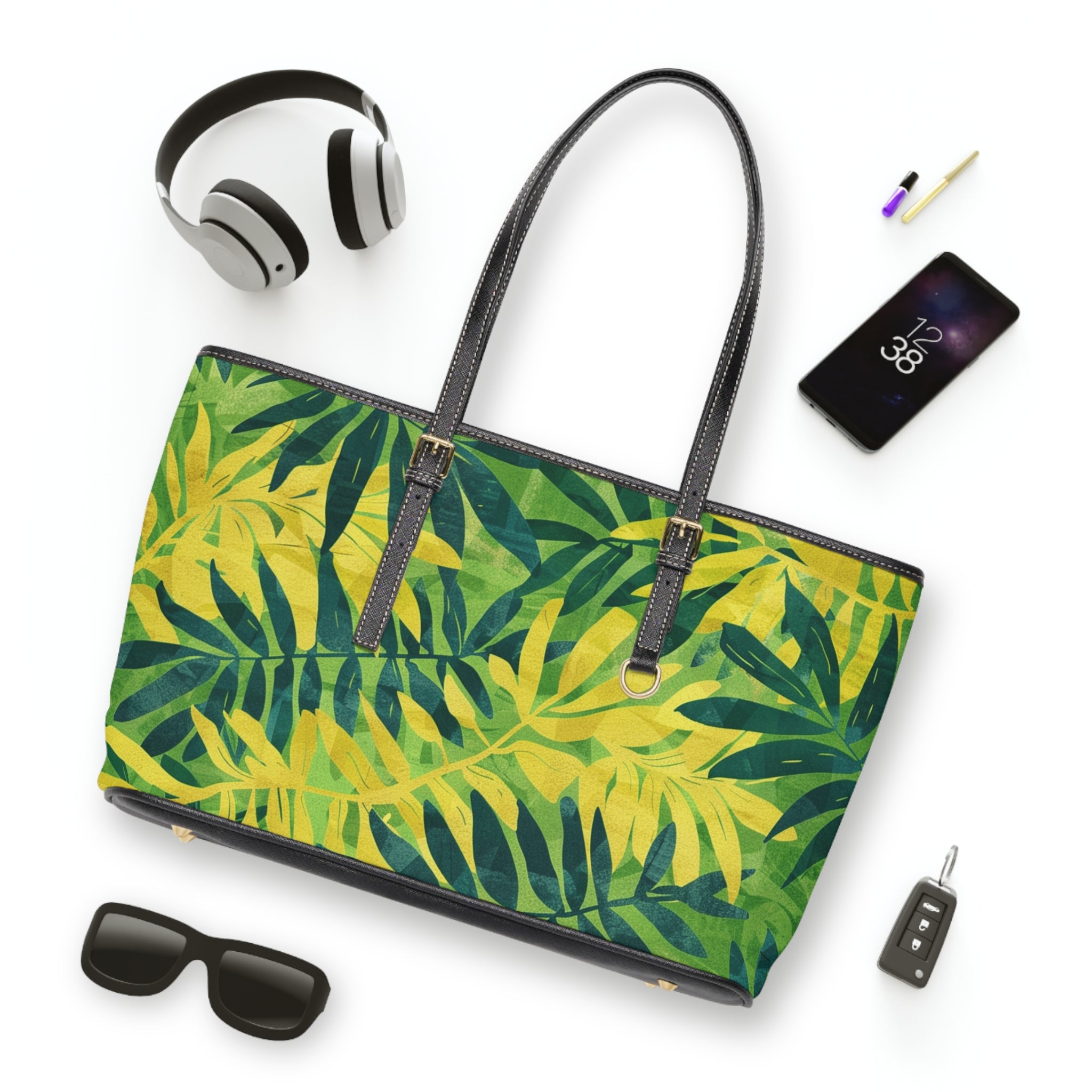 Green Leaf x Yellow Leaf x Tropical x Jungle II PU Leather Shoulder Bag, Artsulli - Art is Long, Life is Short, Bags, , , , , , , 