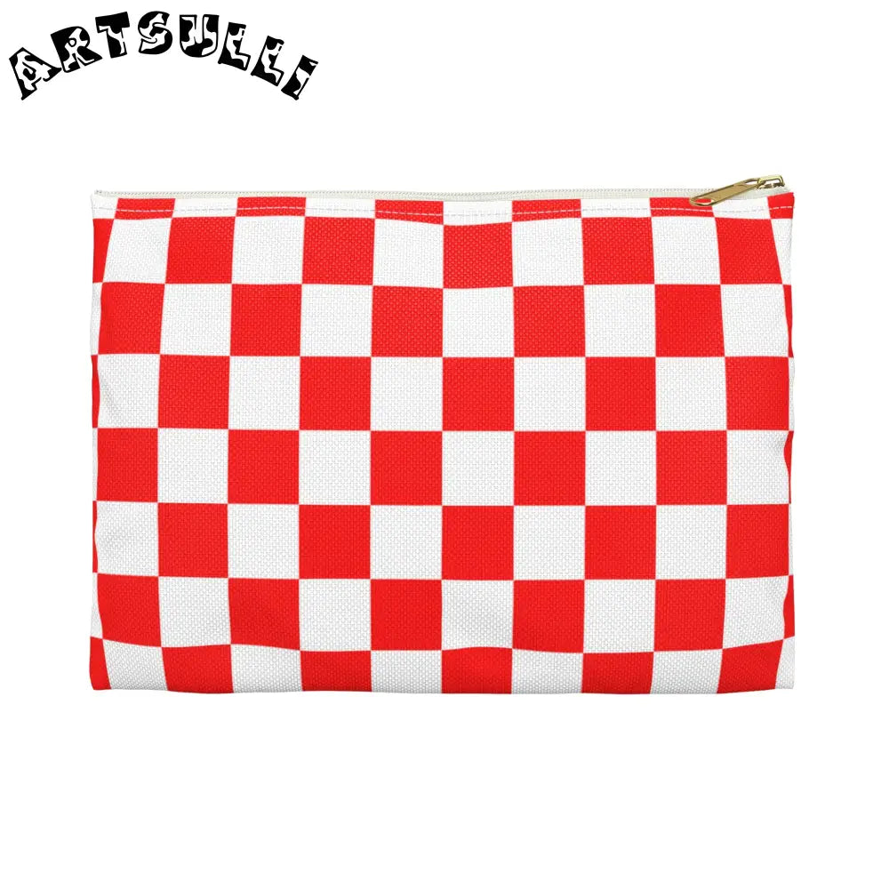 JAKKOUTTHEBXX Checkerboard Red and White Accessory Pouch