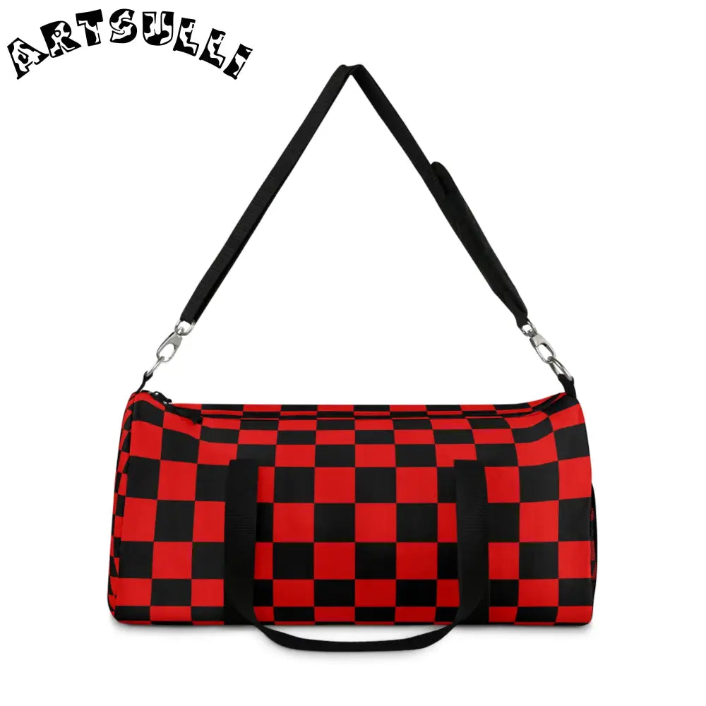JAKKOUTTHEBXX Checkerboard Red and Black Duffel Bag JAKKOUTTHEBXX