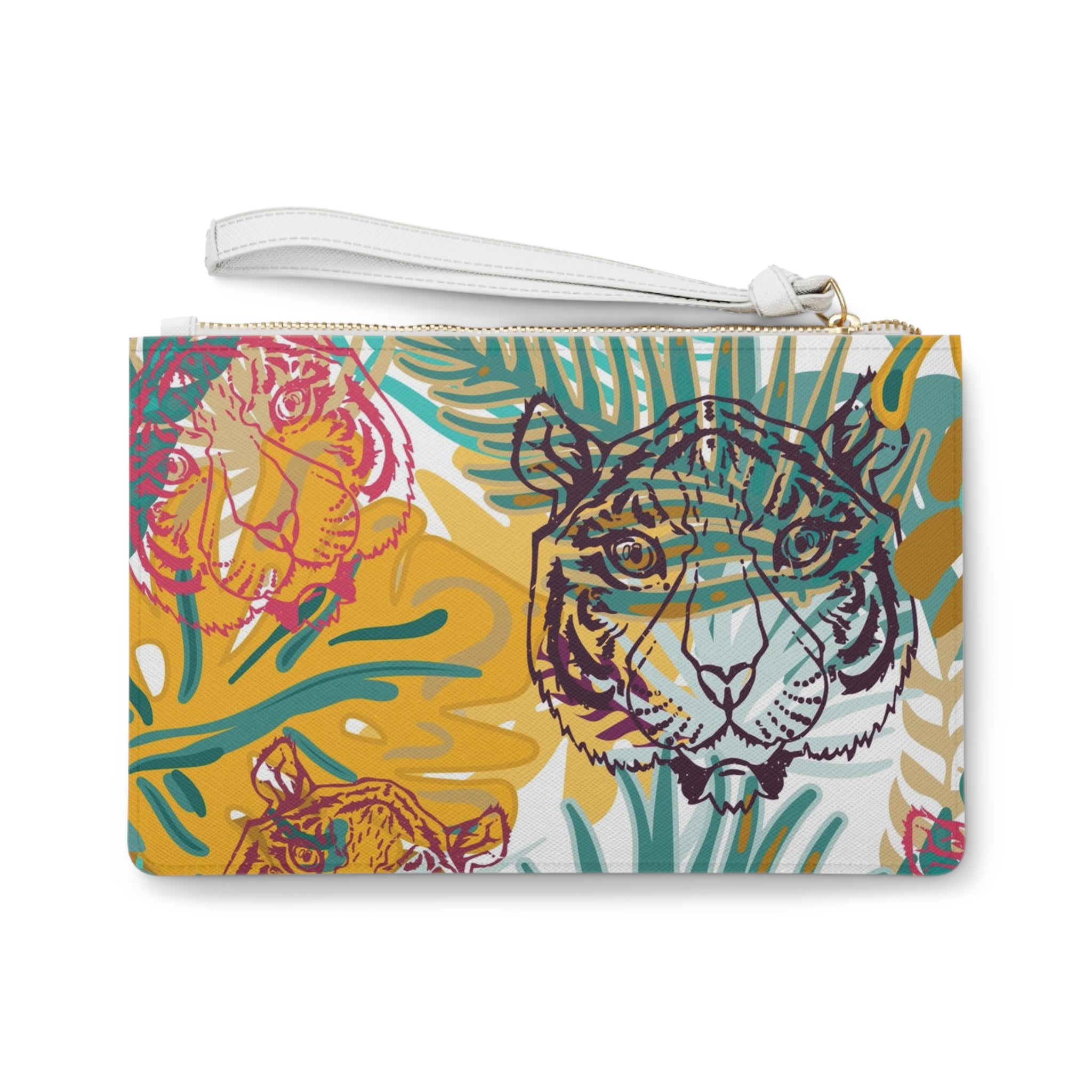 Tropical Jungle Tigers Brown and Green Clutch Bag, Artsulli - Art is Long, Life is Short, Bags, , , , , , , 