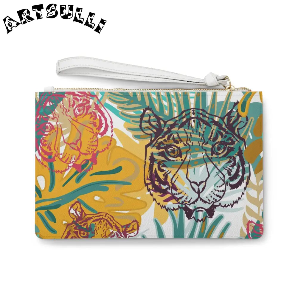 JAKKOUTTHEBXX Tropical Jungle Tigers Brown and Green Clutch Bag
