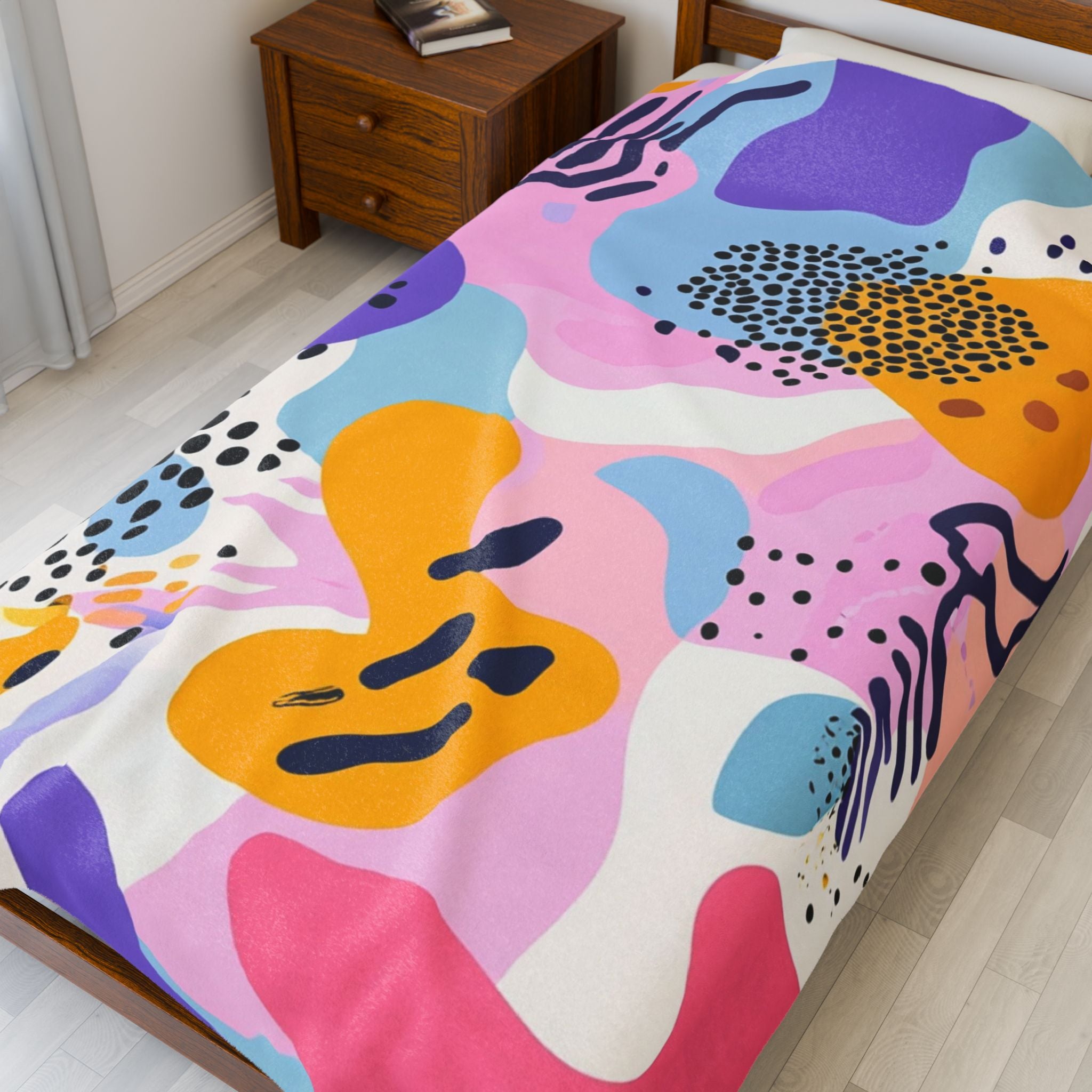 Colorful Abstract Dots and Shapes II Velveteen Plush Blanket, Artsulli - Art is Long, Life is Short, All Over Prints, , , , , , , 