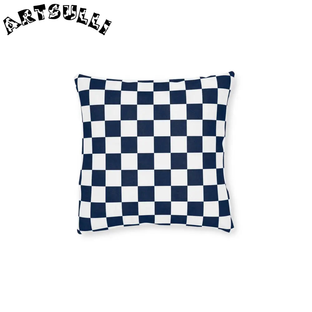 JAKKOUTTHEBXX Checkerboard White and Navy Blue Square Pillow