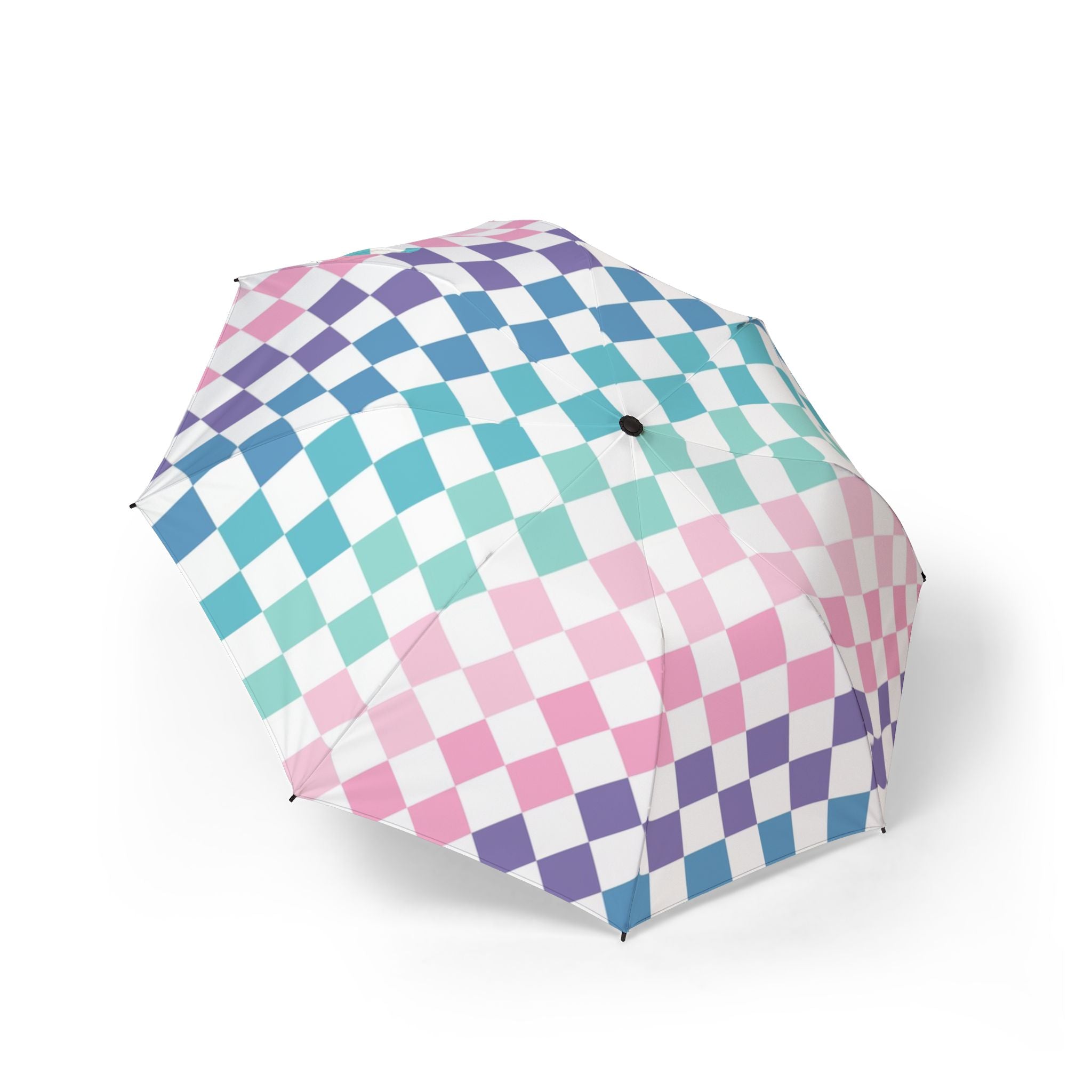 Vaporwave Rainbow  Checkerboard Multi-Color Semi-Automatic Foldable Umbrella, Artsulli - Art is Long, Life is Short, Accessories, Size, One size, , , , , 57962976751044980597