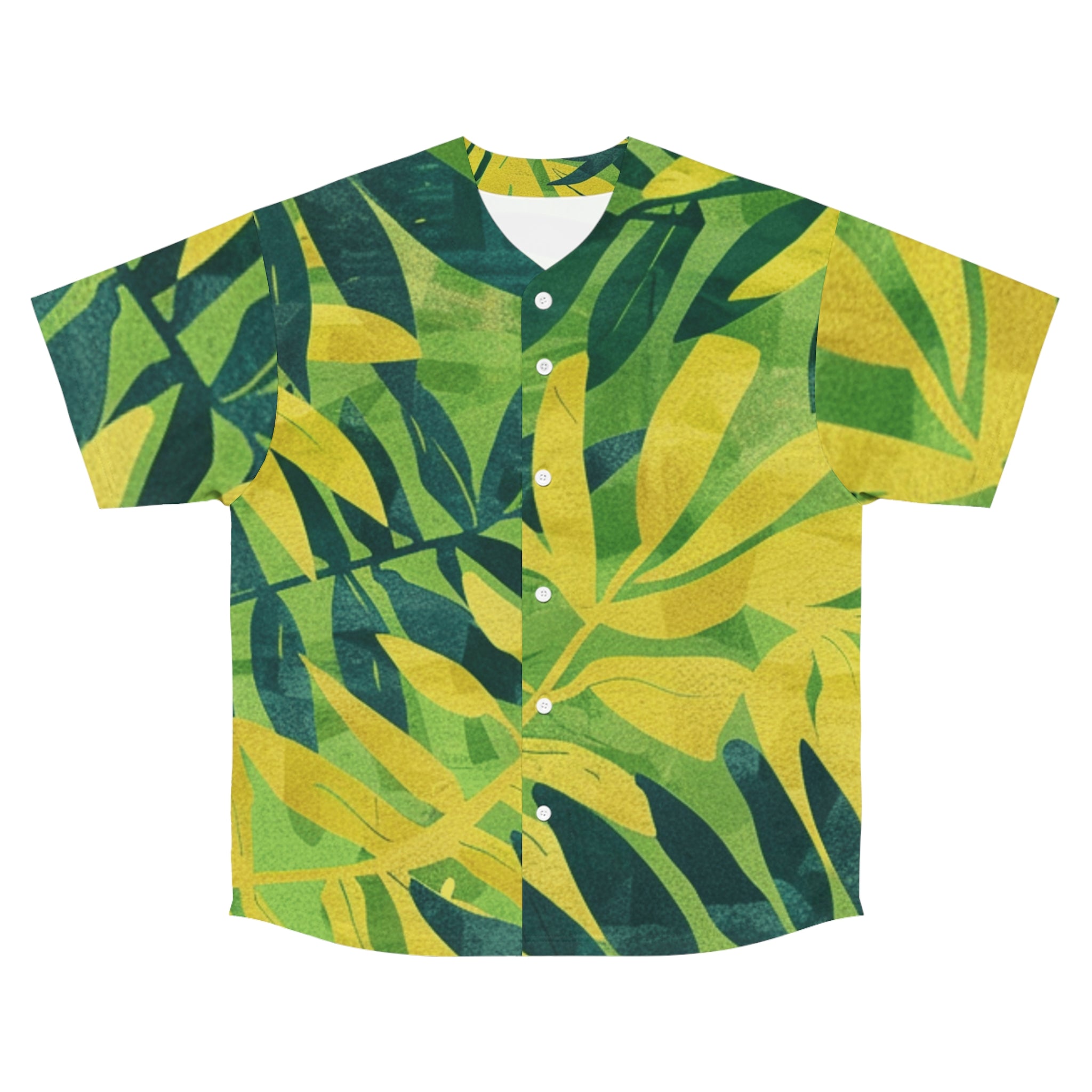 Green Leaf x Yellow Leaf x Tropical x Jungle Men's Baseball Jersey (AOP), Artsulli - Art is Long, Life is Short, All Over Prints, Size, S, Color, Seam thread color automatically matched to design, , , 92833830224272216395