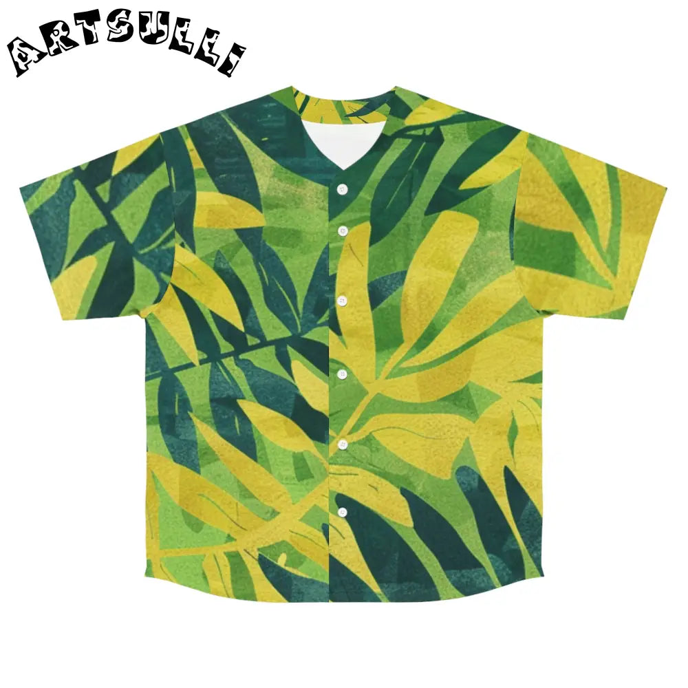 JAKKOUTTHEBXX Tropical Leaf Print Baseball Jersey JAKKOUTTHEBXX