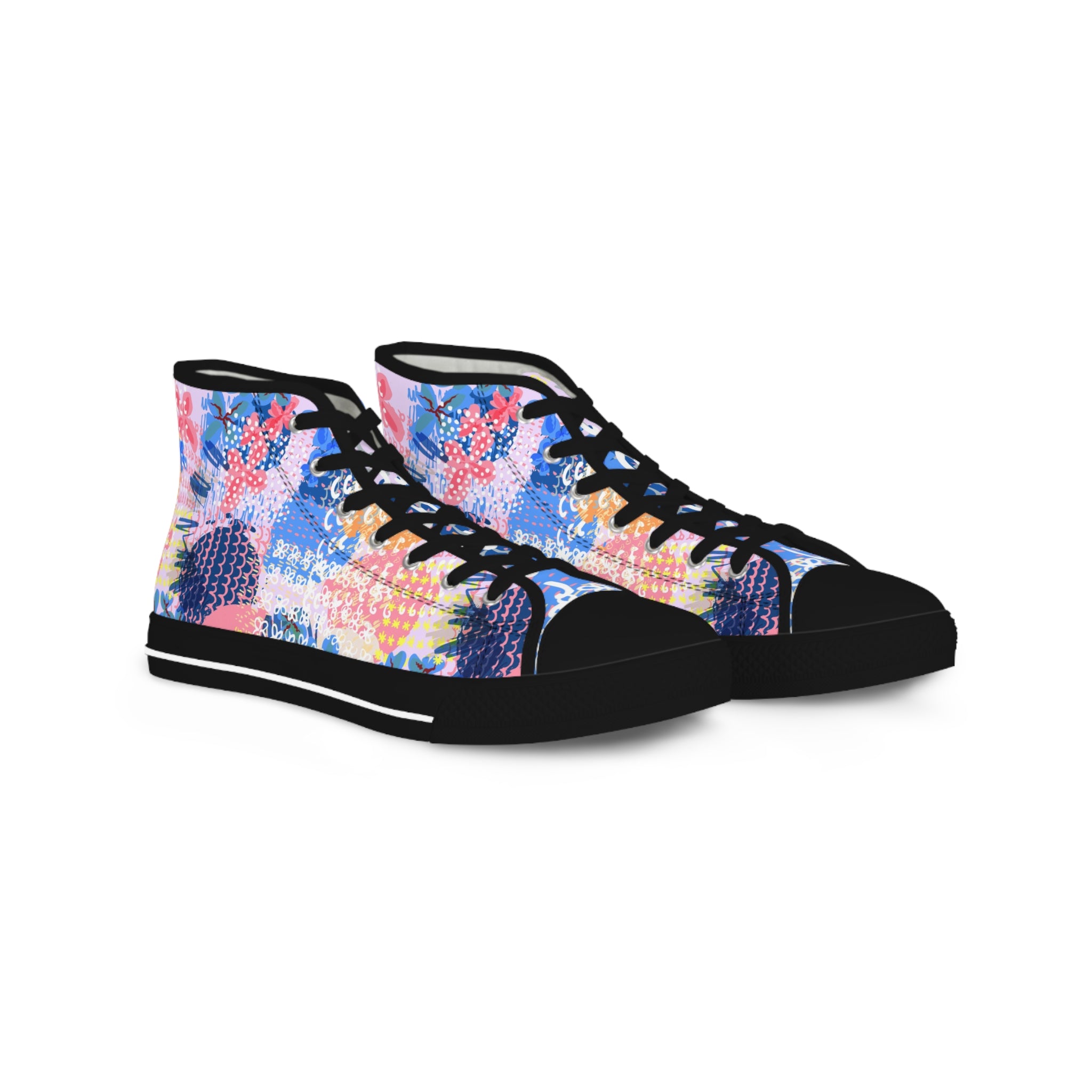 Flowers x Doodles x Hearts Multi-Color II Men's High Top Sneakers, Artsulli - Art is Long, Life is Short, Shoes, Size, US 5, Color, Black sole, , , 26198239084459919887