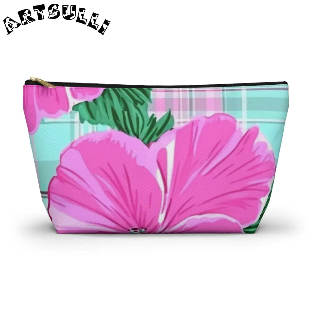 JAKKOUTTHEBXX Pink Floral Art Transferred Cosmetic Pouch