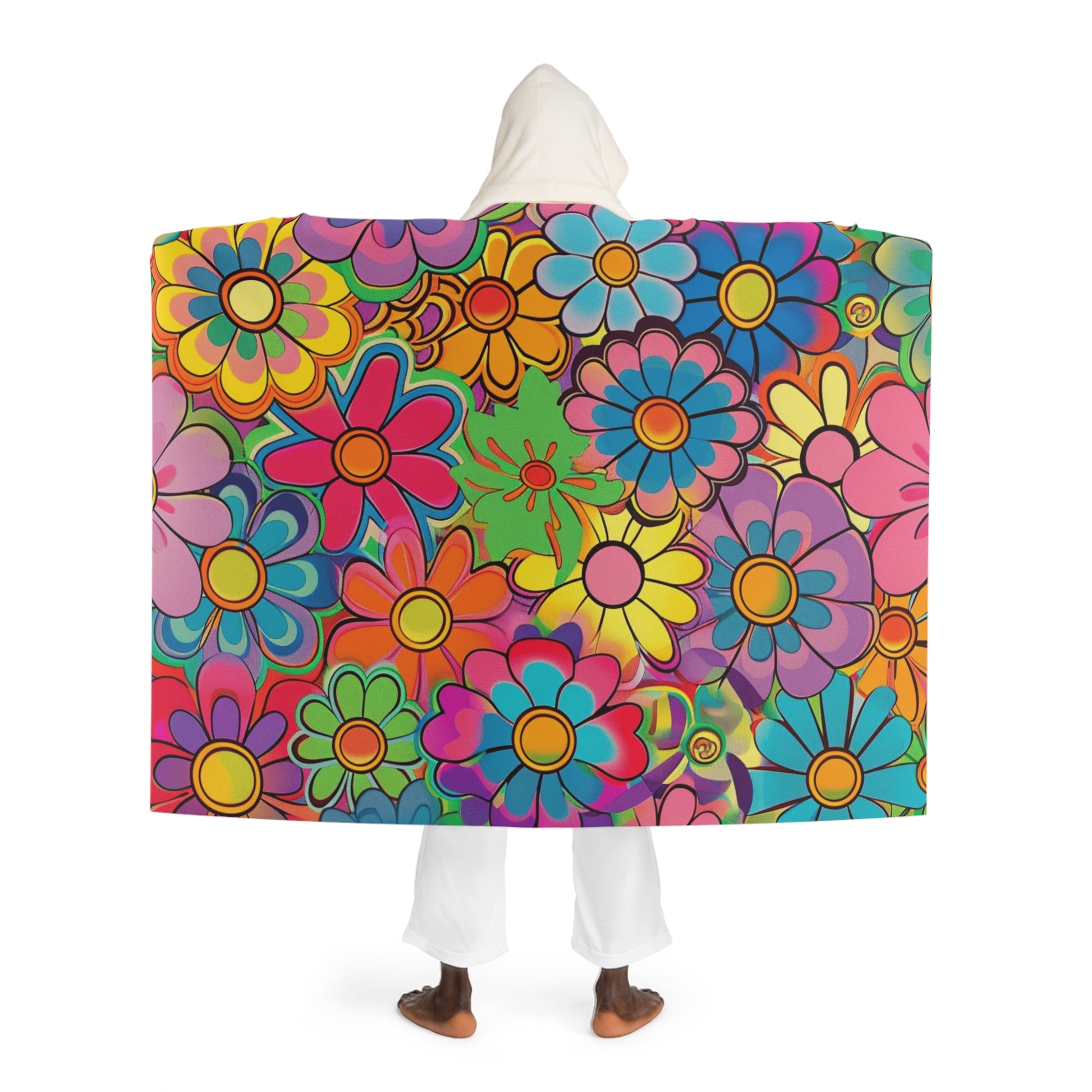 Chromatic Daisy Dream Hooded Sherpa Fleece Blanket, Artsulli - Art is Long, Life is Short, All Over Prints, , , , , , , 