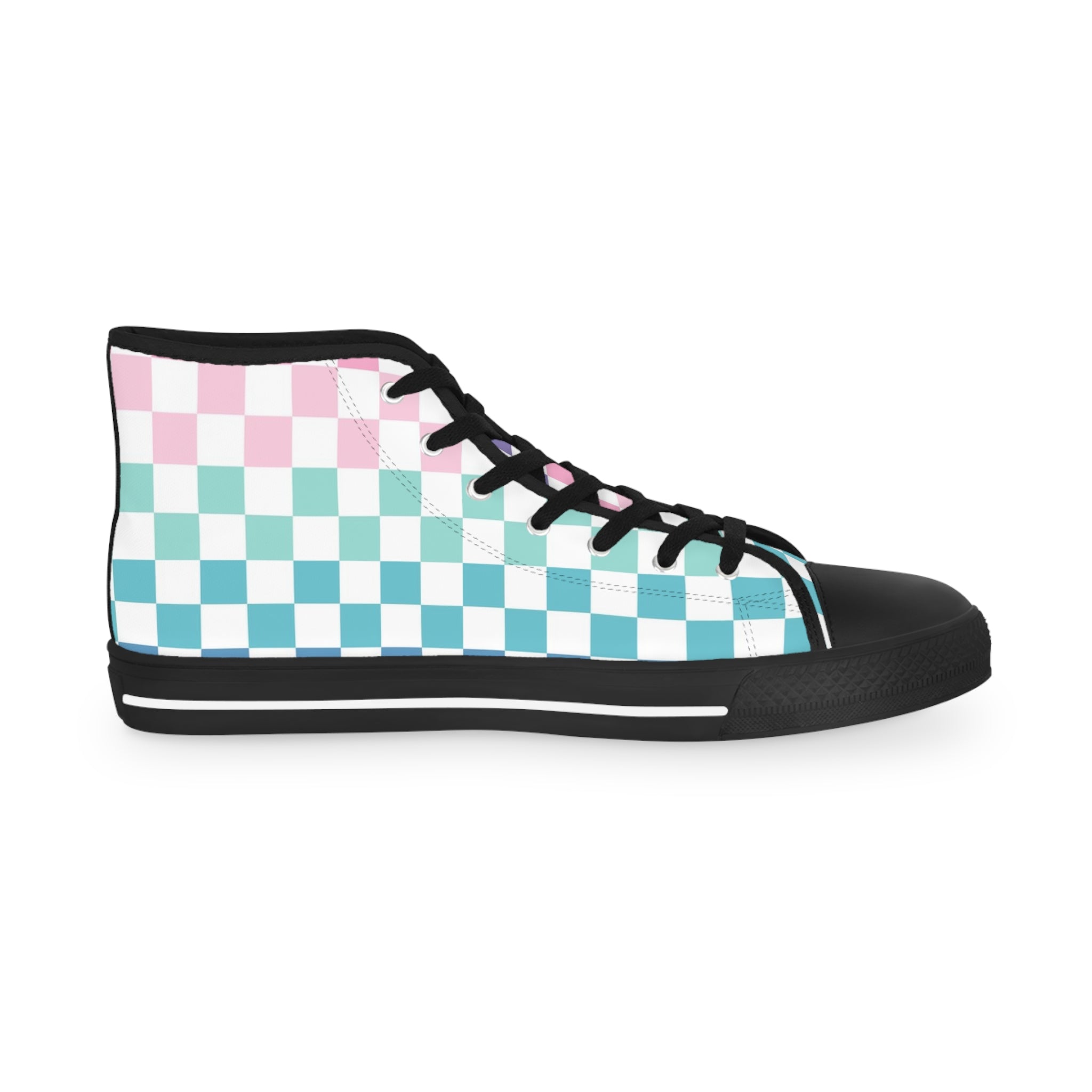 Vaporwave Rainbow  Checkerboard II Multi-Color Men's High Top Sneakers, Artsulli - Art is Long, Life is Short, Shoes, , , , , , , 