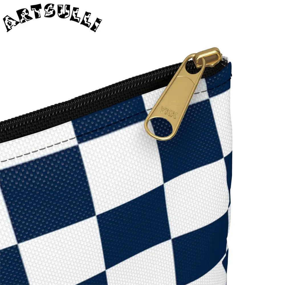 JAKKOUTTHEBXX Checkerboard White and Navy Blue Accessory Pouch