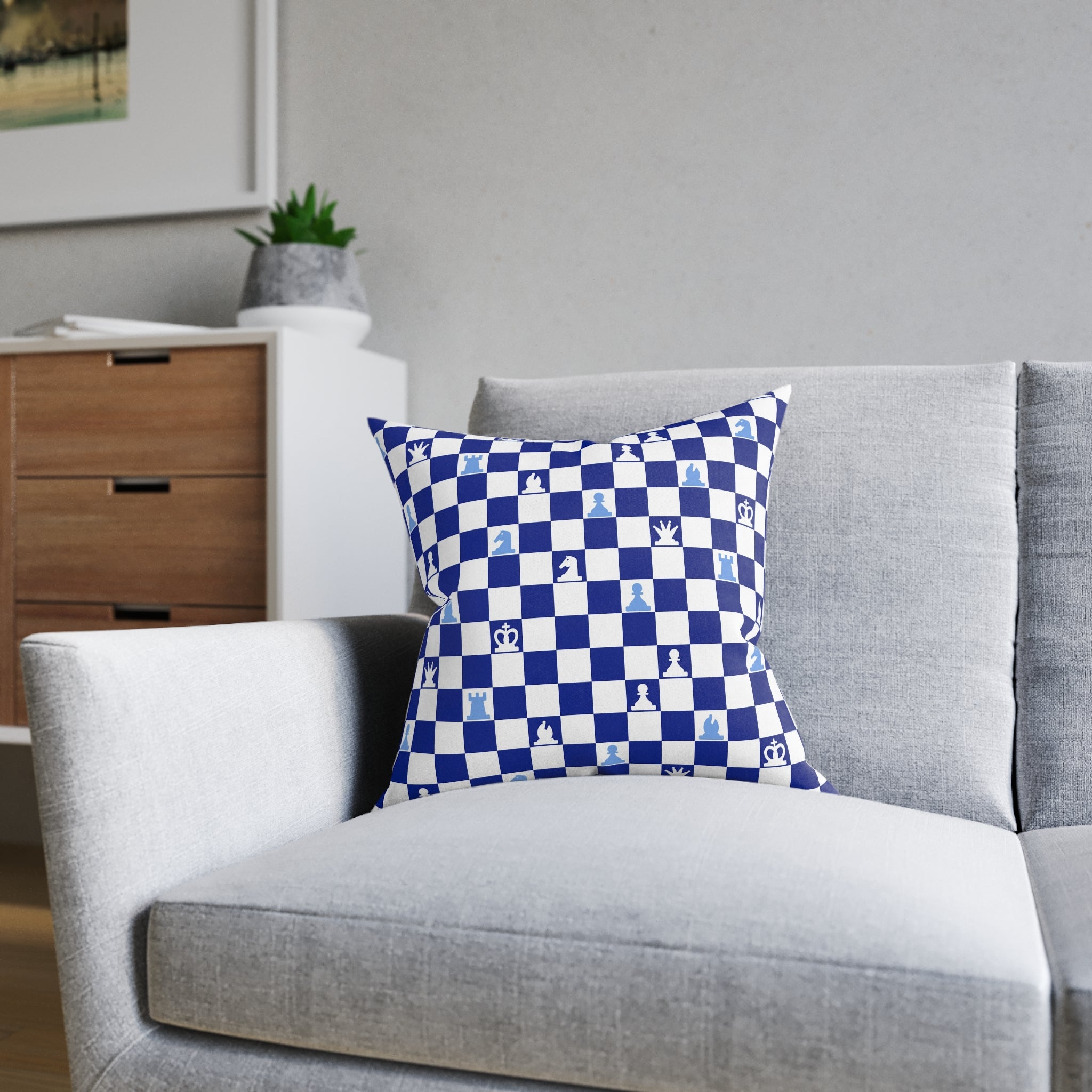 Chessboard Navy Blue Square Pillow, Artsulli - Art is Long, Life is Short, Home Decor, , , , , , , 