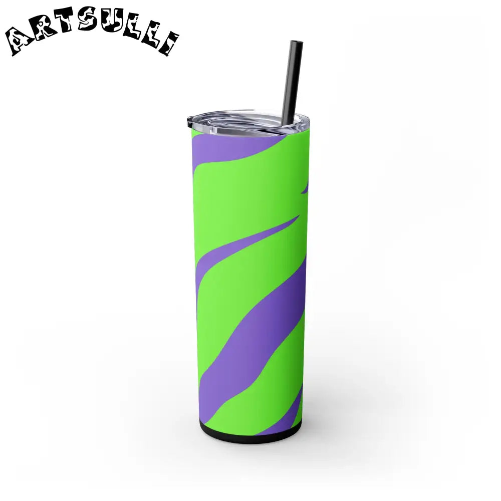 JAKKOUTTHEBXX Tyrannosaurus Print Green and Purple Skinny Tumbler