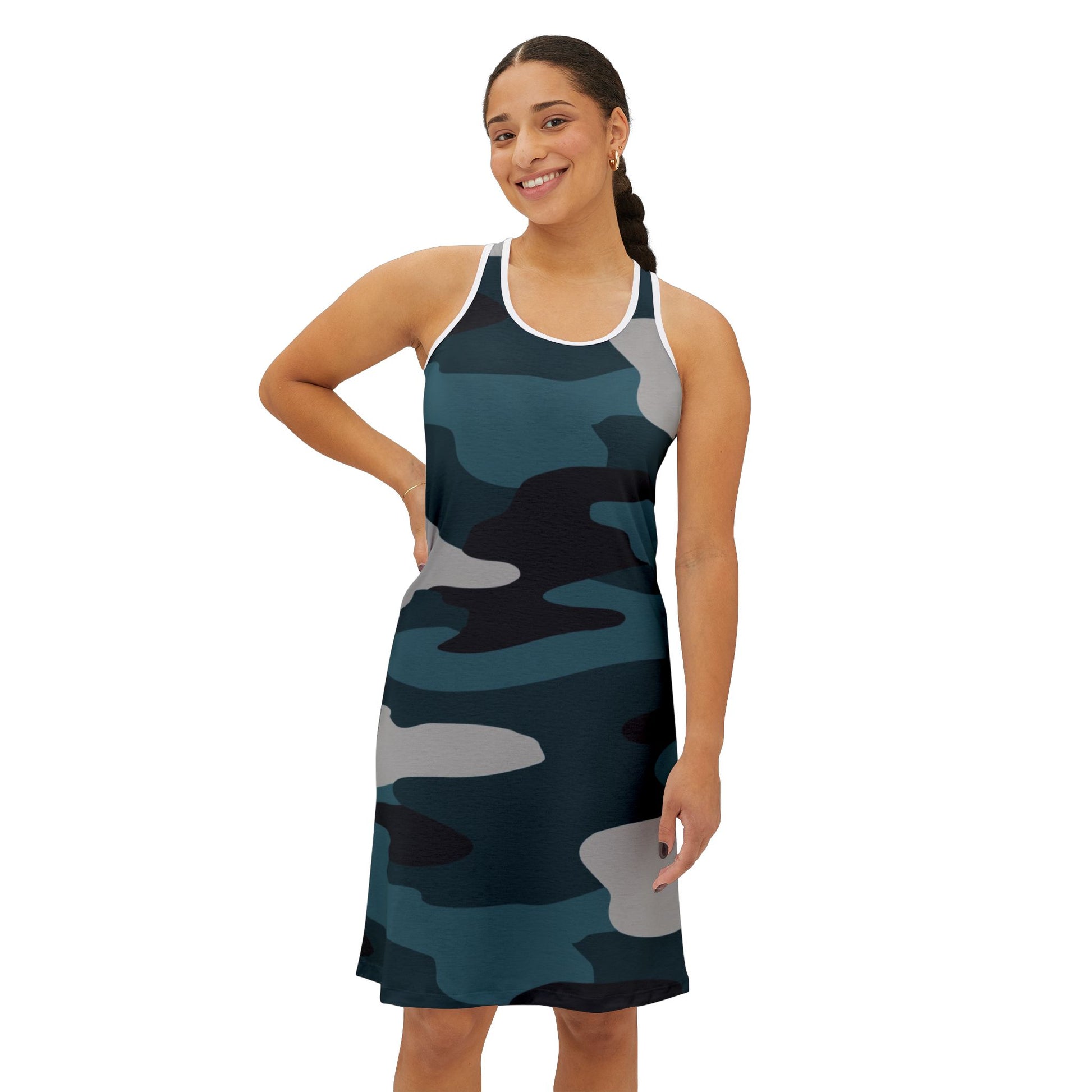 Blue Camouflage Women's Racerback Dress (AOP), Artsulli - Art is Long, Life is Short, Tank Top, , , , , , , 