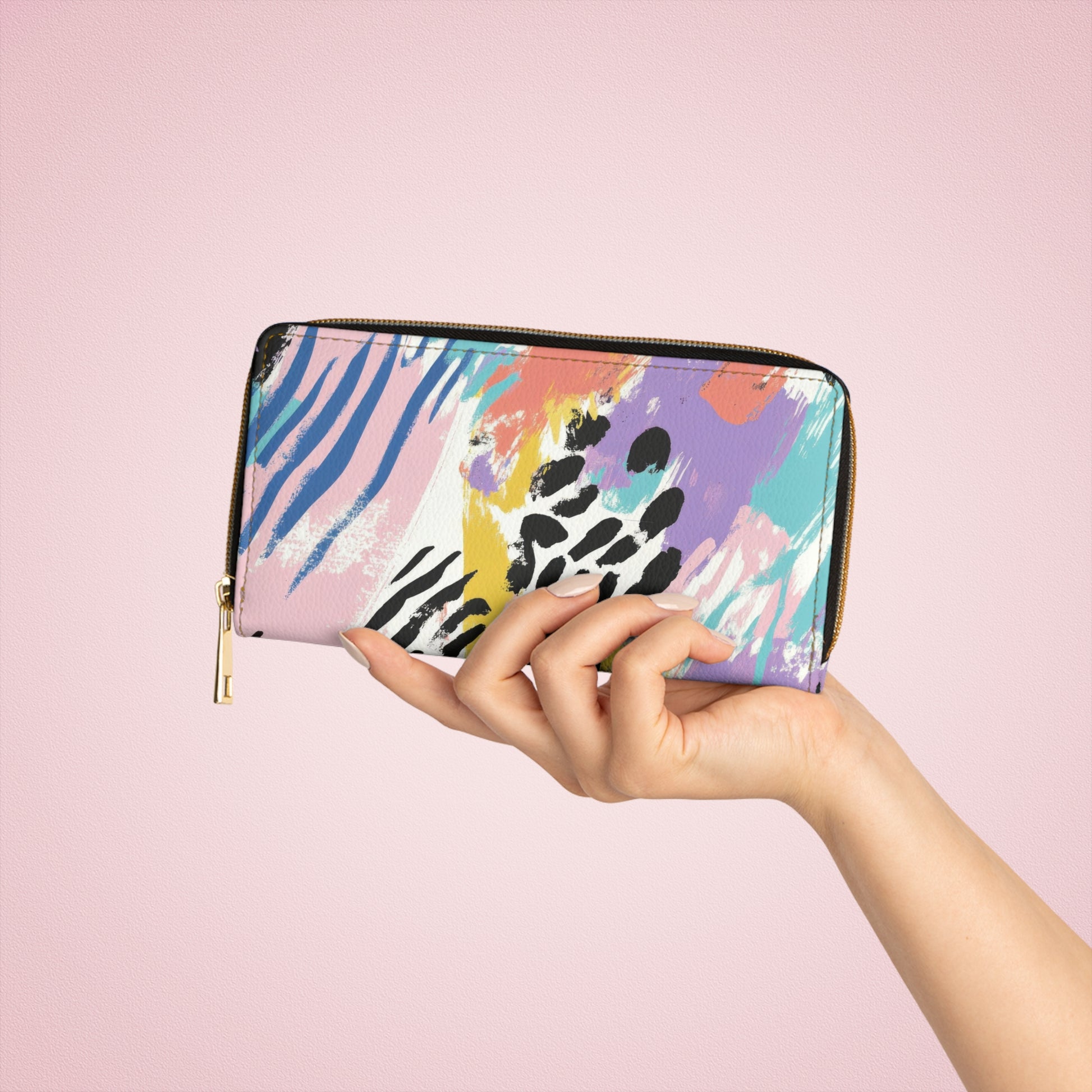 Wild Zebra Stripes x Paint Brush Strokes Multi-Color Zipper Wallet, Artsulli - Art is Long, Life is Short, Accessories, , , , , , , 