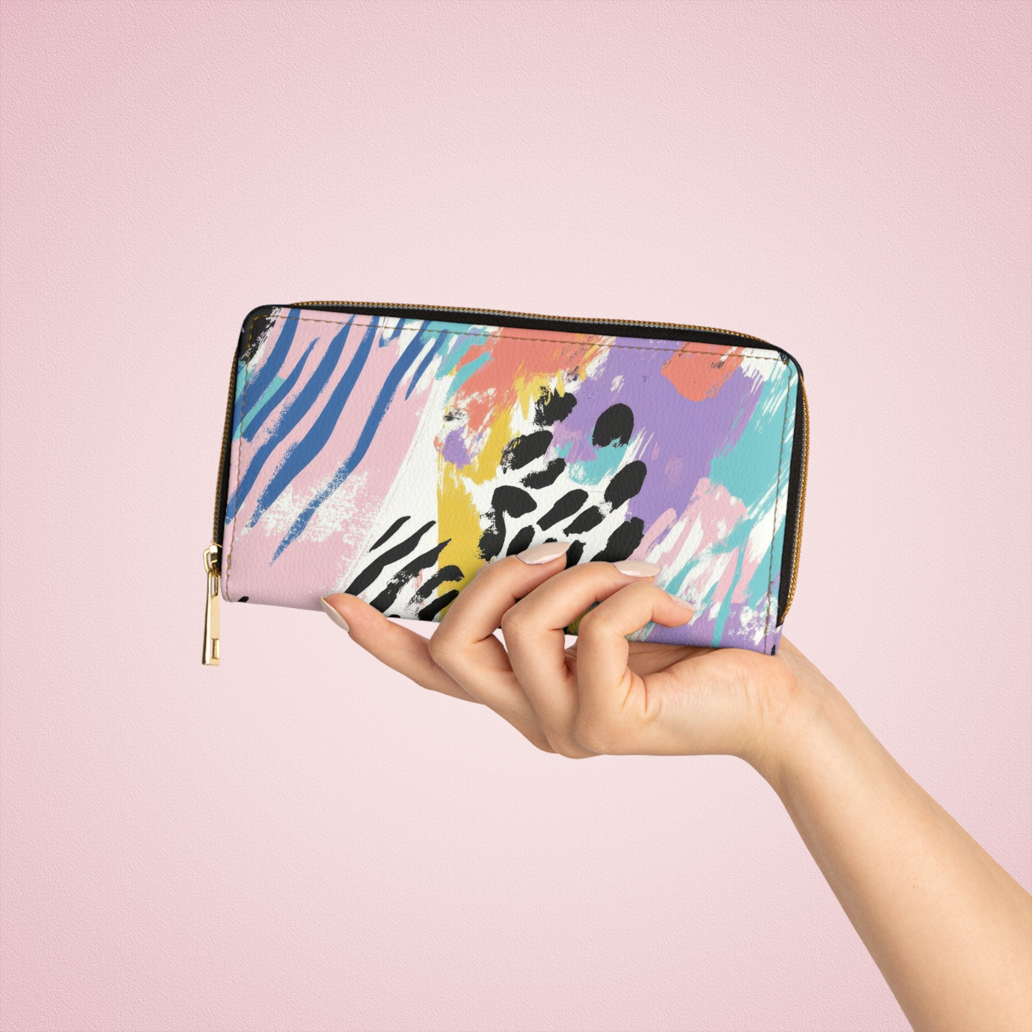 Wild Zebra Stripes x Paint Brush Strokes Multi-Color Zipper Wallet, Artsulli - Art is Long, Life is Short, Accessories, , , , , , , 