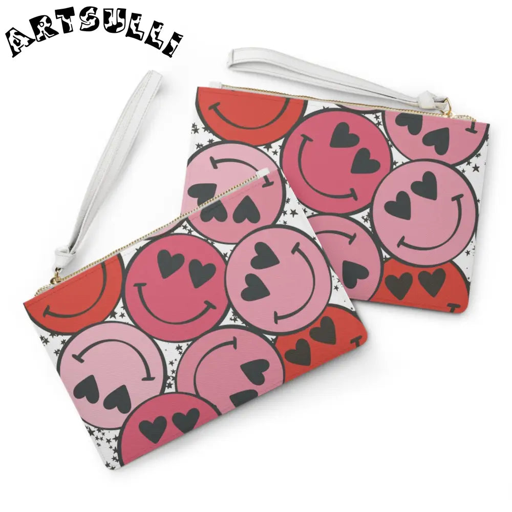 JAKKOUTTHEBXX Smiley Face x Heart Eyes Pink and Red Clutch Bag