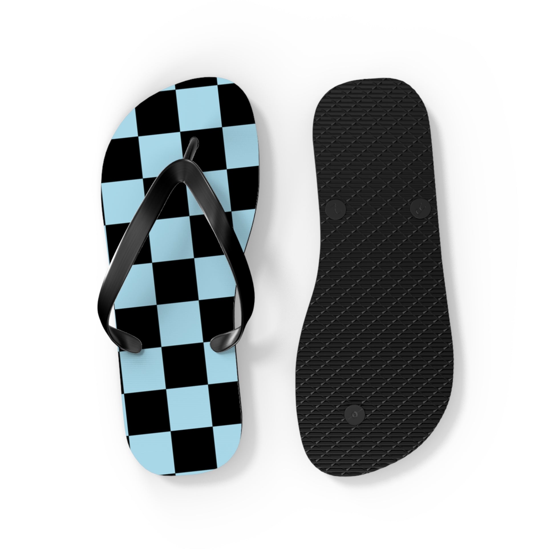 Checkerboard Black and Blue Flip Flops, Artsulli - Art is Long, Life is Short, Shoes, , , , , , , 