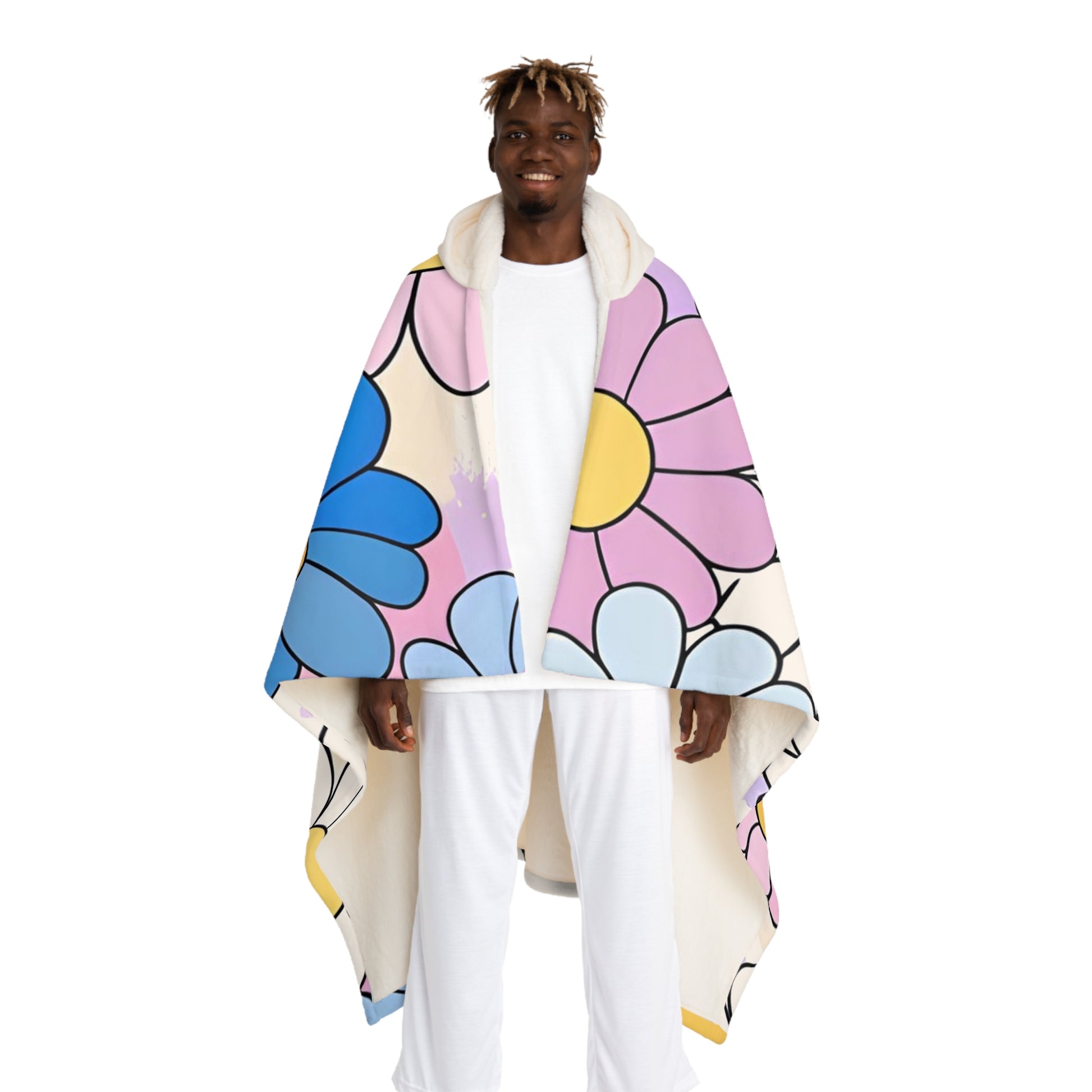 Flower Hour Purple and Blue Hooded Sherpa Fleece Blanket, Artsulli - Art is Long, Life is Short, All Over Prints, Size, One size, Color, Cream, , , 52263304177073