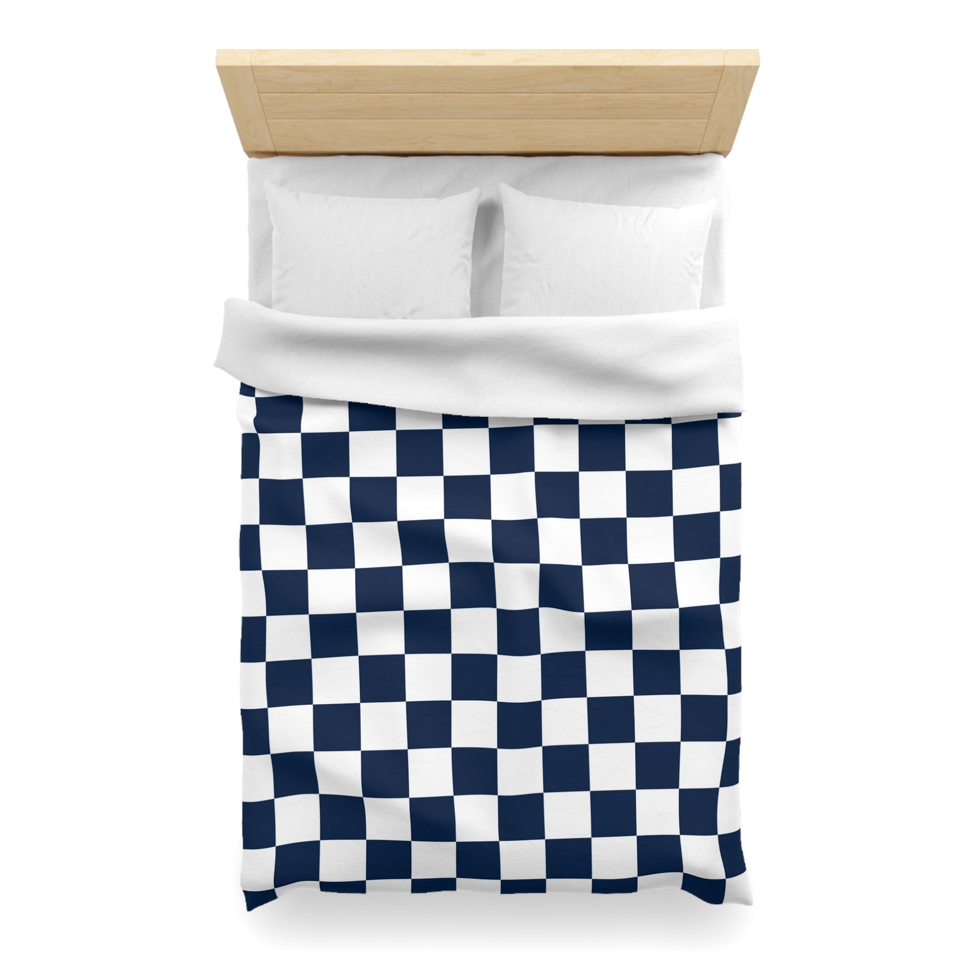 Checkerboard White and Navy Blue Microfiber Duvet Cover, Artsulli - Art is Long, Life is Short, Home Decor, , , , , , , 