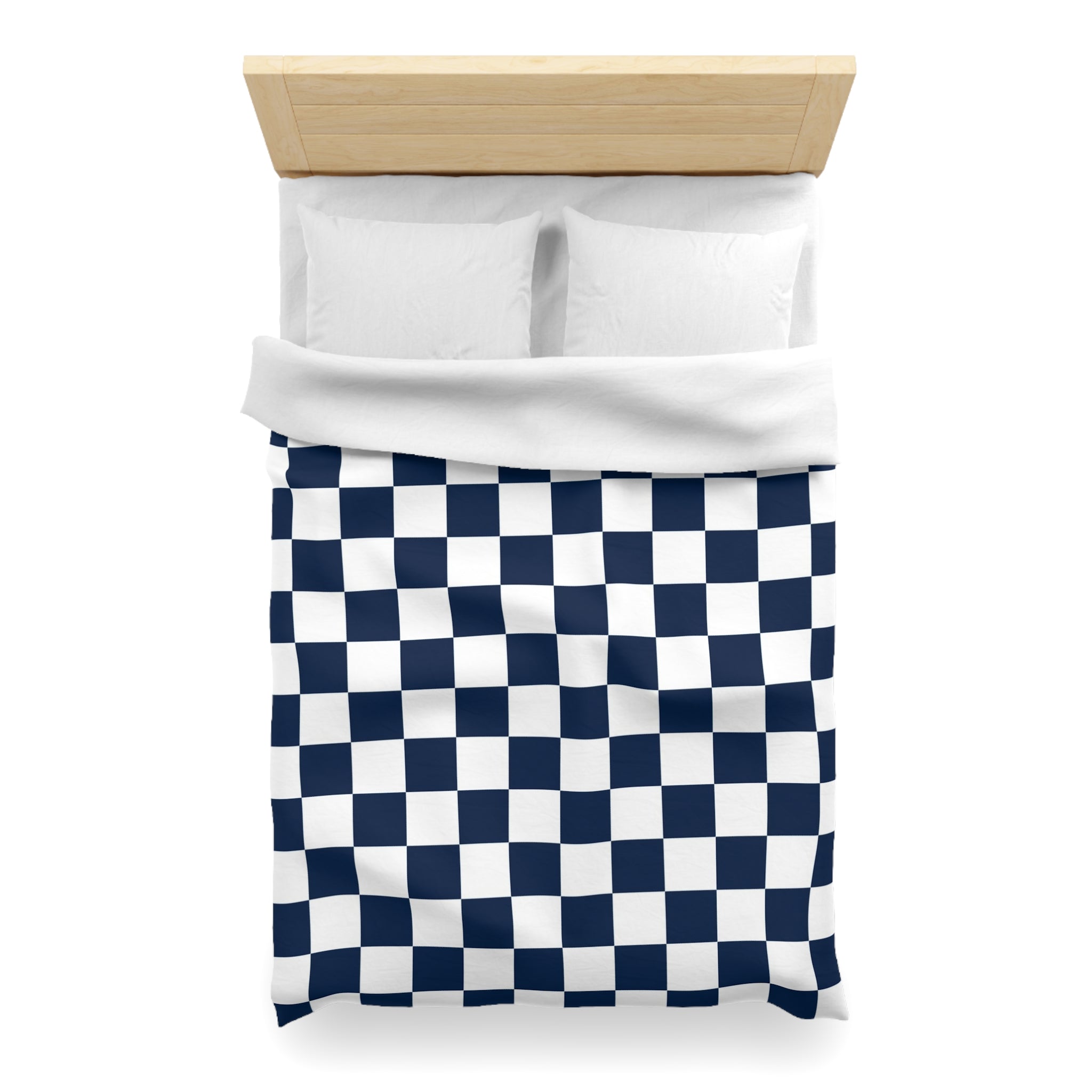 Checkerboard White and Navy Blue Microfiber Duvet Cover, Artsulli - Art is Long, Life is Short, Home Decor, , , , , , , 