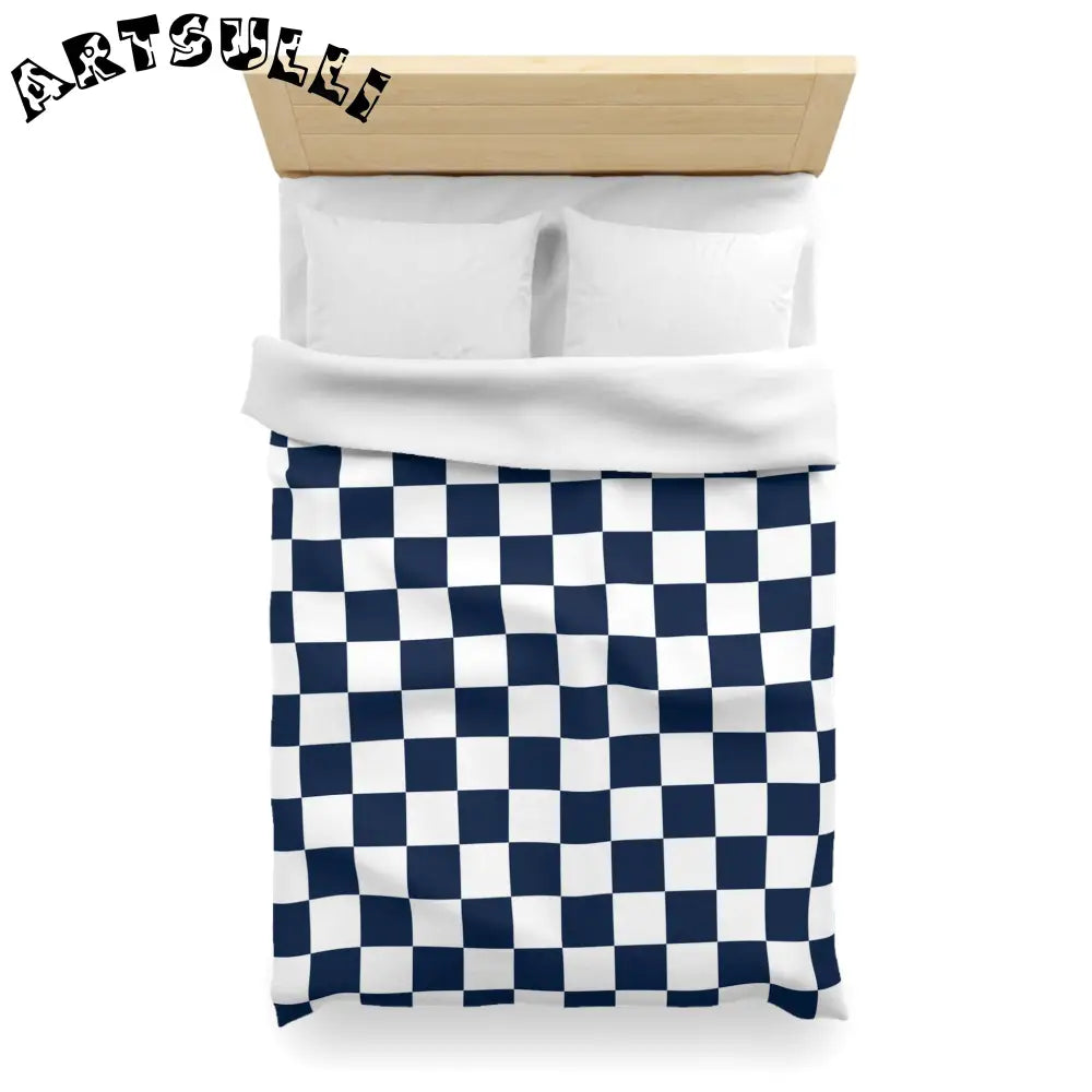 JAKKOUTTHEBXX Checkerboard White and Navy Blue Microfiber Duvet