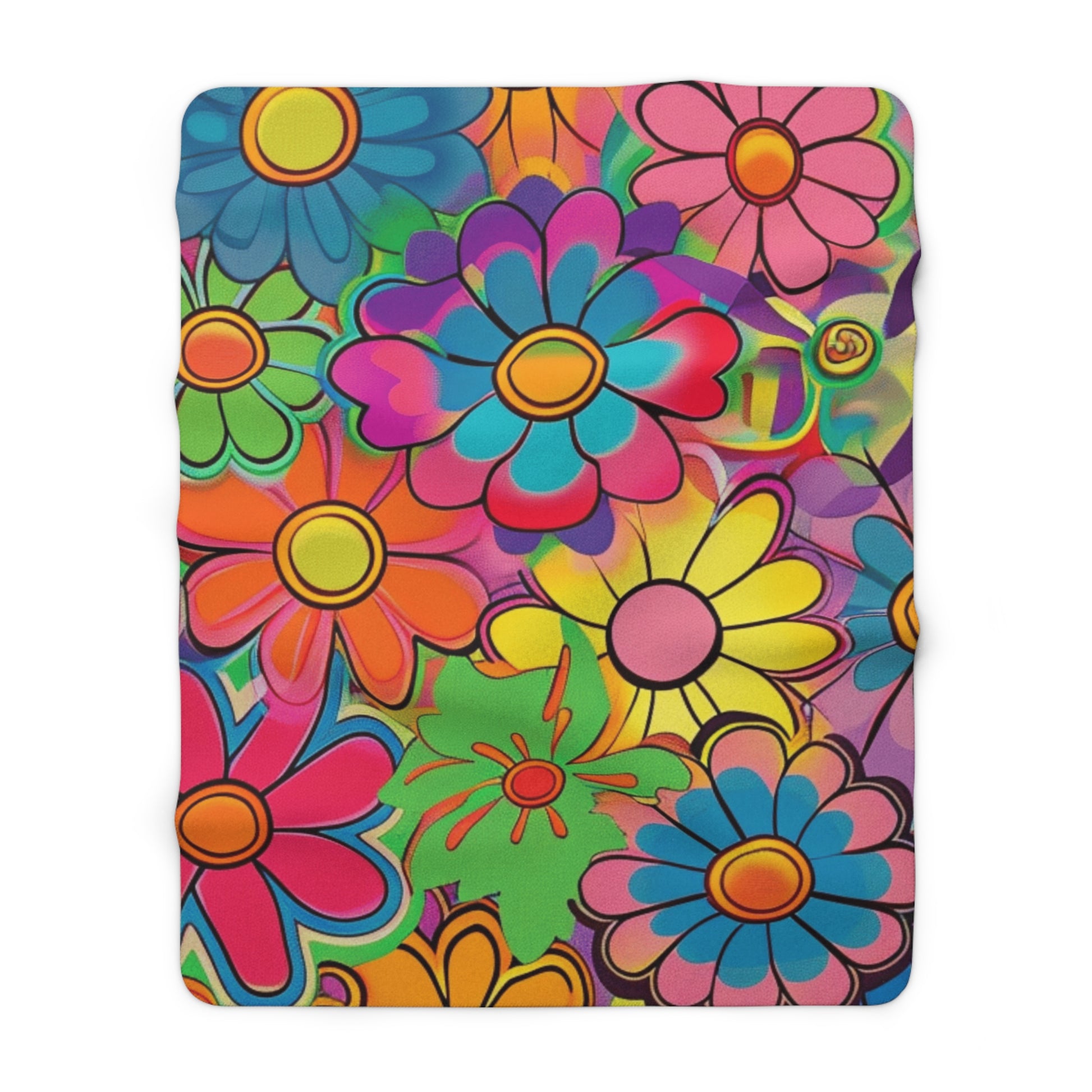 Chromatic Daisy Dream Sherpa Fleece Blanket, Artsulli - Art is Long, Life is Short, Home Decor, Size, 60" × 80", , , , , 16154482319297703611