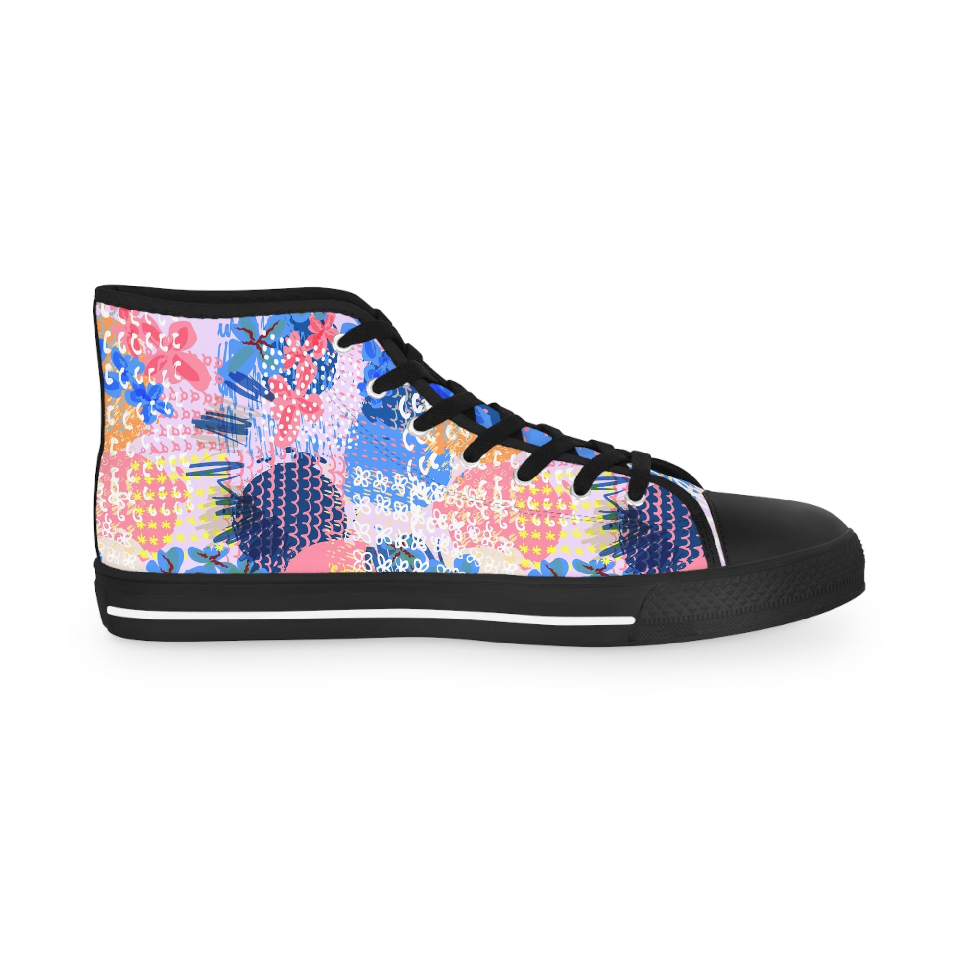 Flowers x Doodles x Hearts Multi-Color II Men's High Top Sneakers, Artsulli - Art is Long, Life is Short, Shoes, , , , , , , 