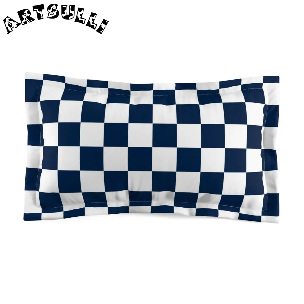 JAKKOUTTHEBXX Checkerboard White and Navy Blue Microfiber Pillow