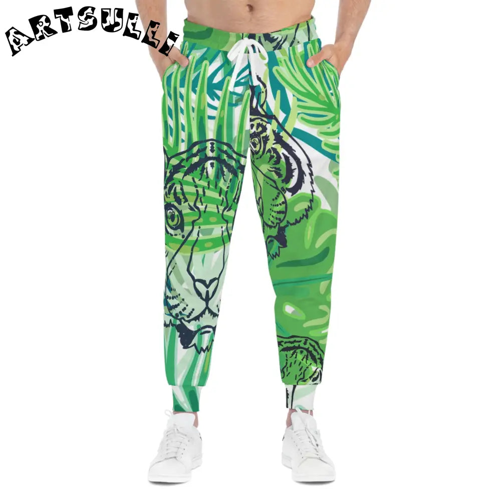 JAKKOUTTHEBXX Tropical Jungle Tigers Green Athletic Joggers (AOP)