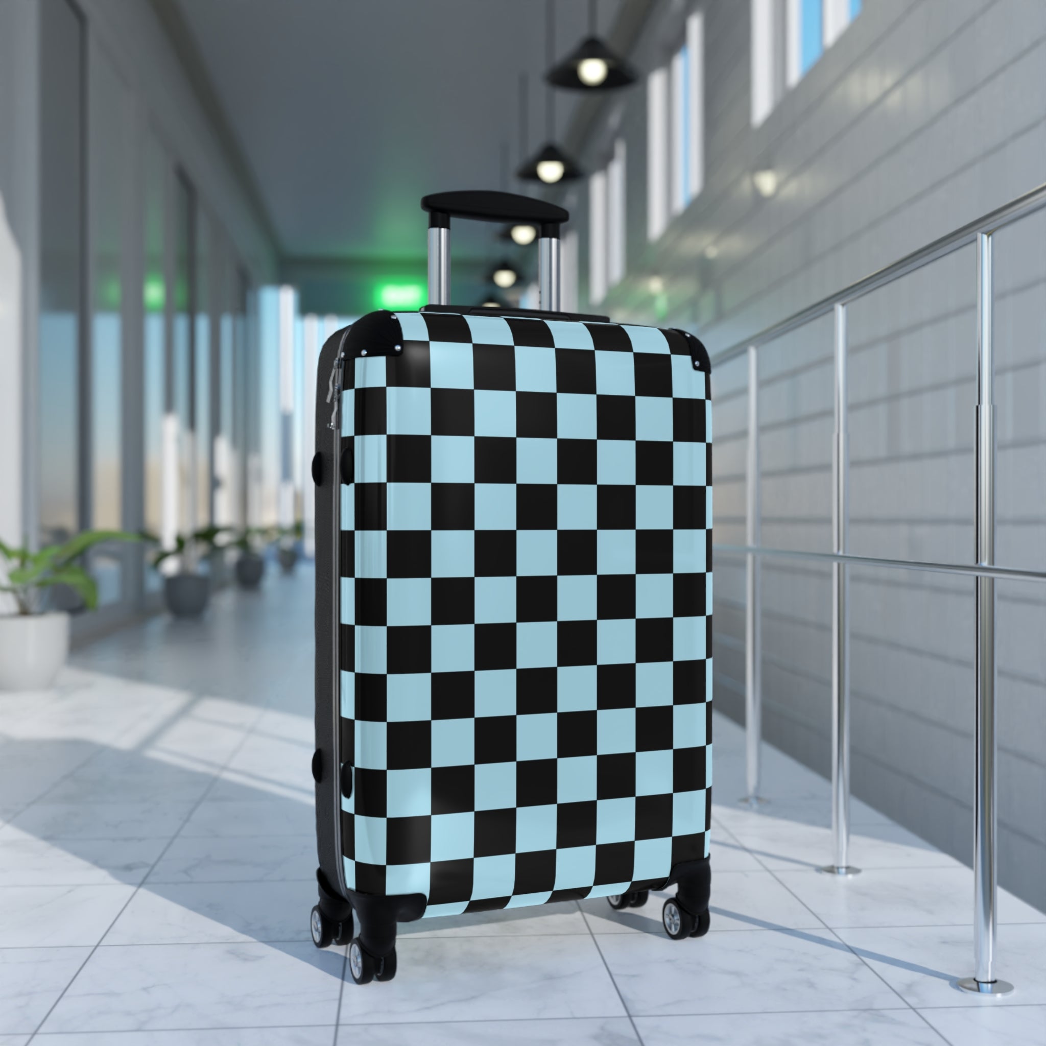 Checkerboard Black and Blue Suitcase, Artsulli - Art is Long, Life is Short, Bags, , , , , , , 