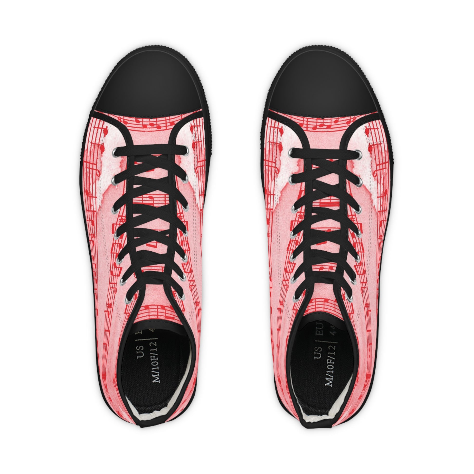 Drip Spill Type Beat Sheet Music Red Men's High Top Sneakers, Artsulli - Art is Long, Life is Short, Shoes, , , , , , , 