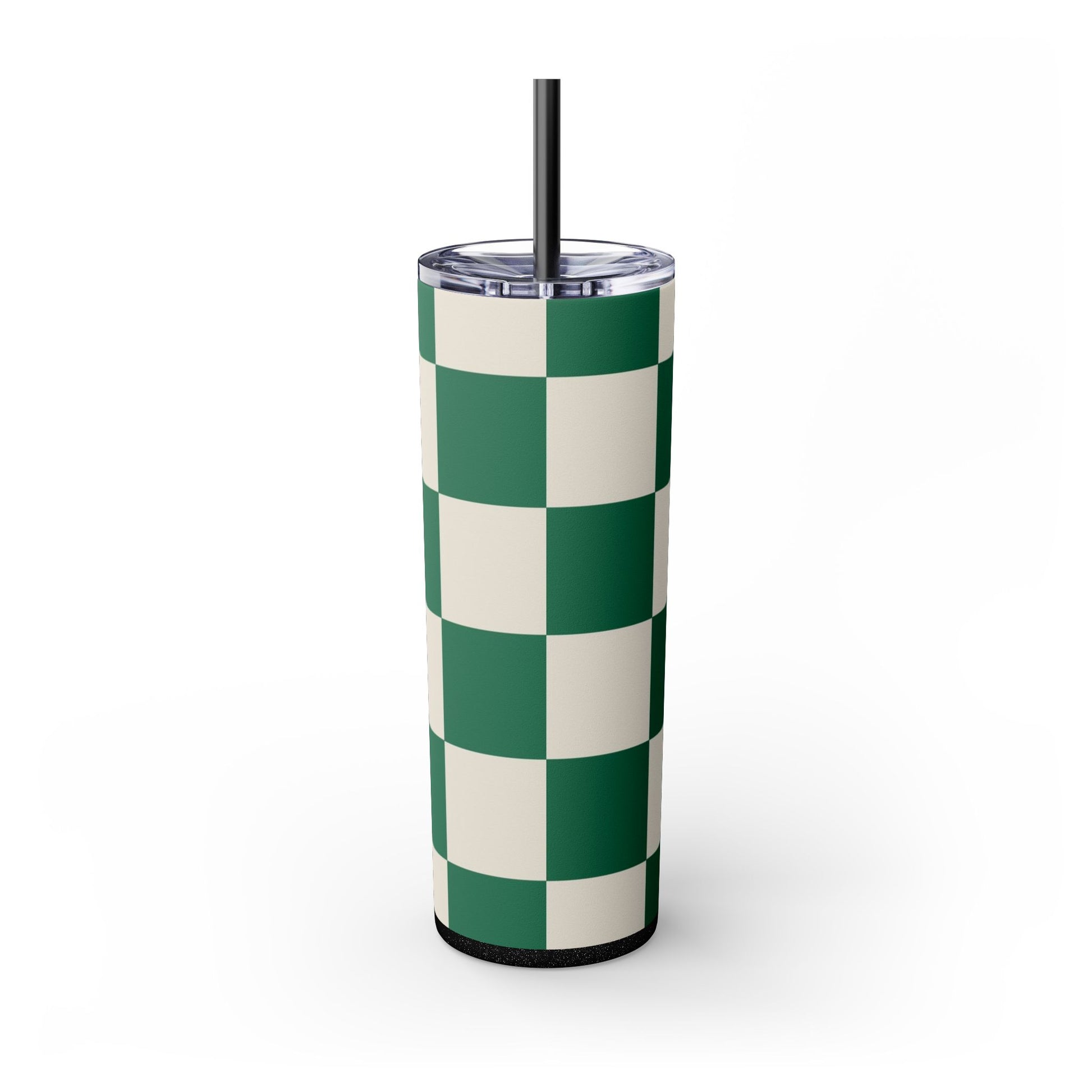 Checkerboard Dark Green Skinny Tumbler with Straw, 20oz, Artsulli - Art is Long, Life is Short, Mug, , , , , , , 